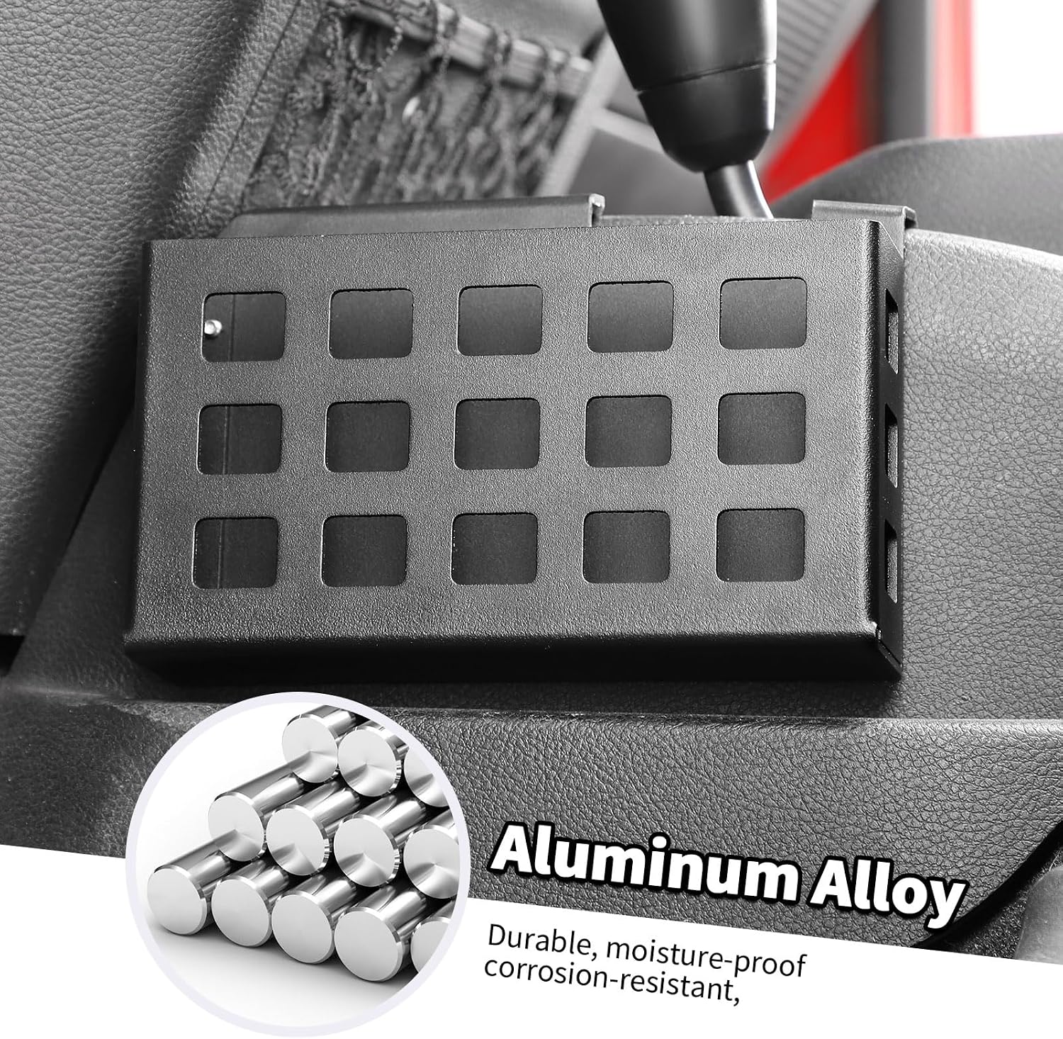 Jimen Metal Shifter Tray for JK, Upgraded 3PCS Gear Shift Console Side Organizer Box Interior Storage Accessories Fit for Jeep Wrangler JK JKU 2011-2018, Molle Style