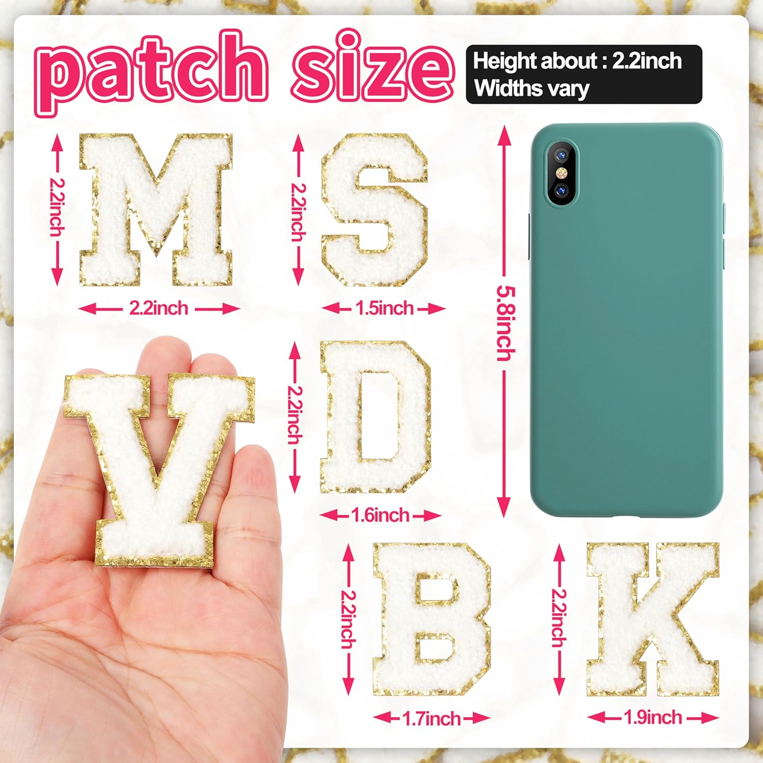 White Chenille Letters Self-Adhesive Patches: KINGSOW 52PCS Self Adhesive Varsity Iron on Letter Patches Stick on Embroidered Patch for Clothing - Image 5