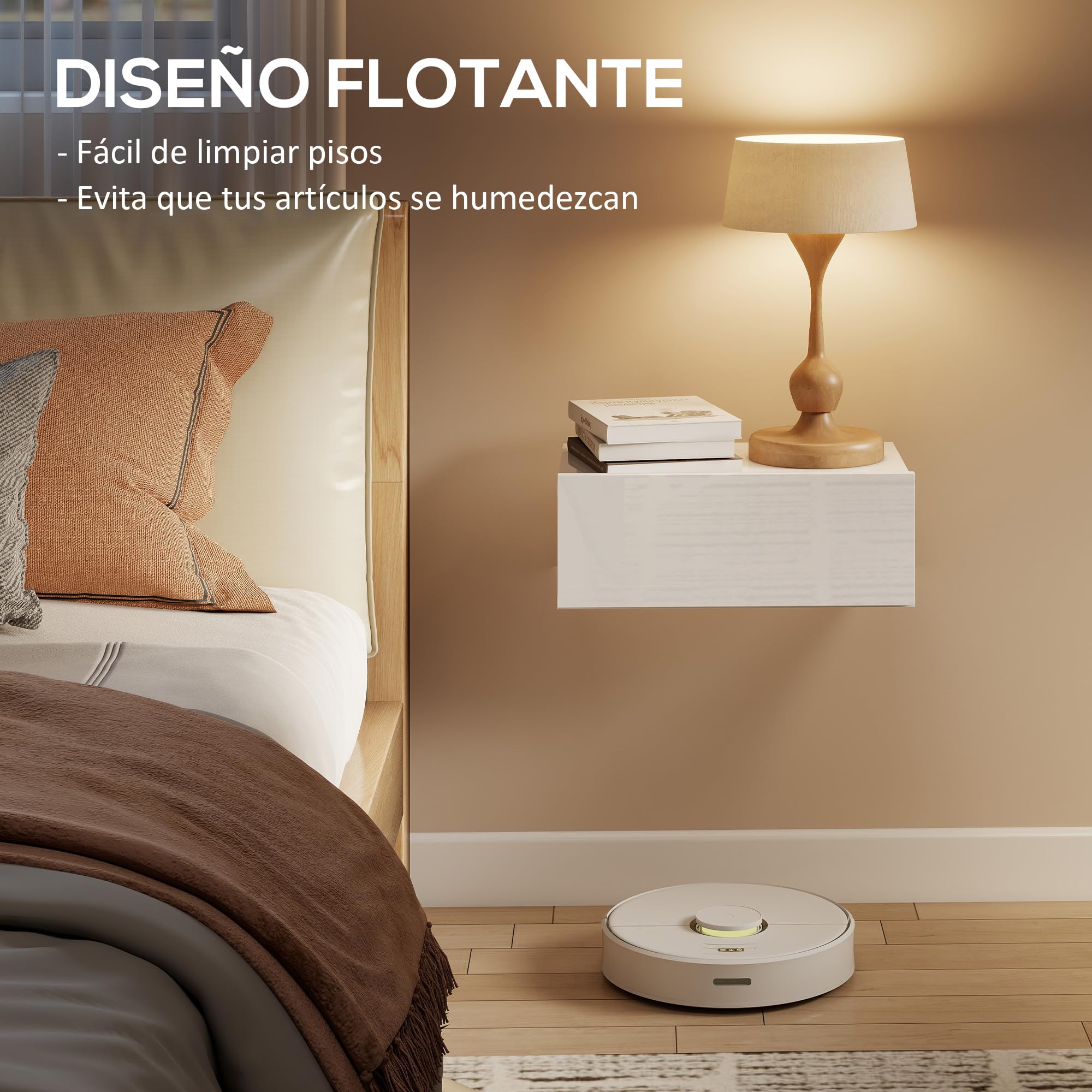 HOMCOM 2 Tables de Nuit flottantes avec tiroir 40x30x15 cm Blanc Brillant