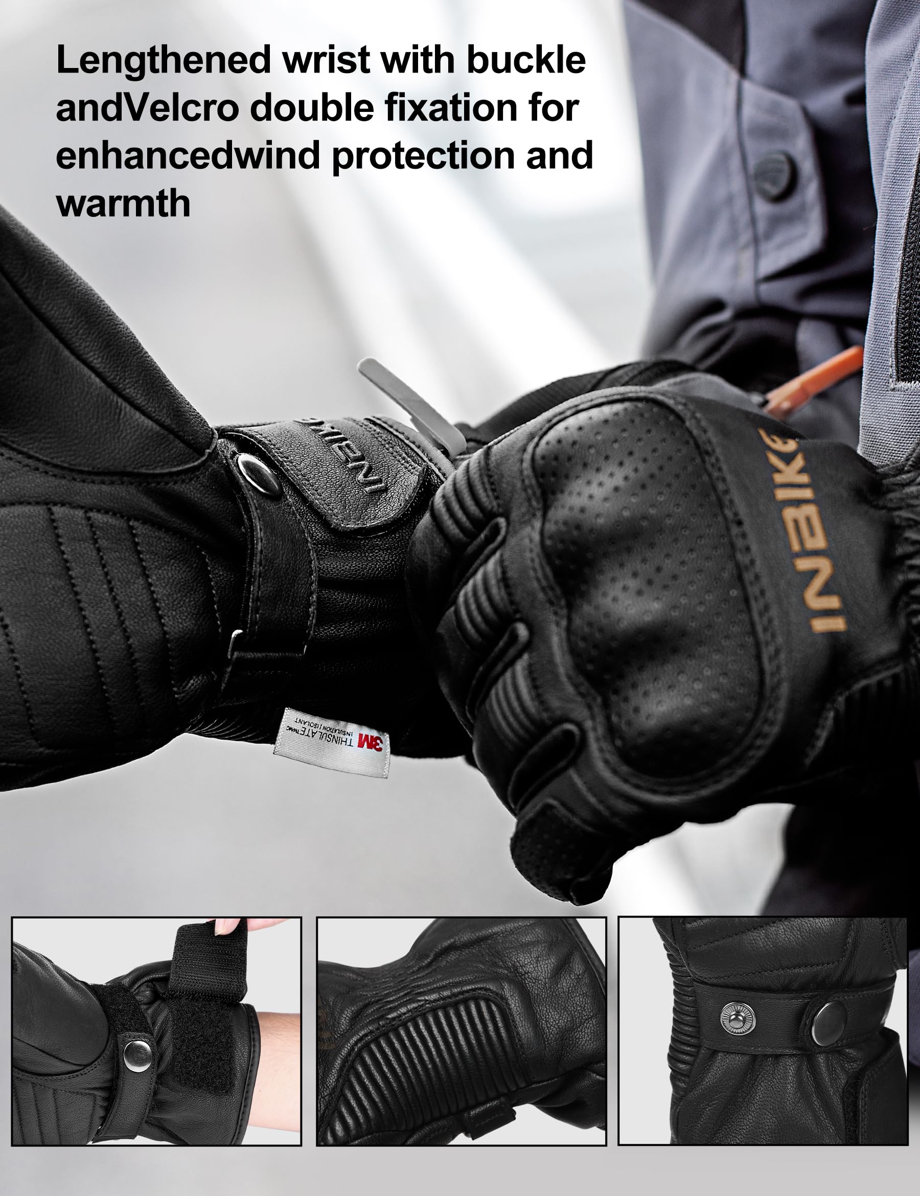 INBIKE Motorradhandschuhe Winter CE-Zertifiziert 100% Ziegenleder Motorrad Handschuhe Mit 250g/㎡ Thinsulate IM863
