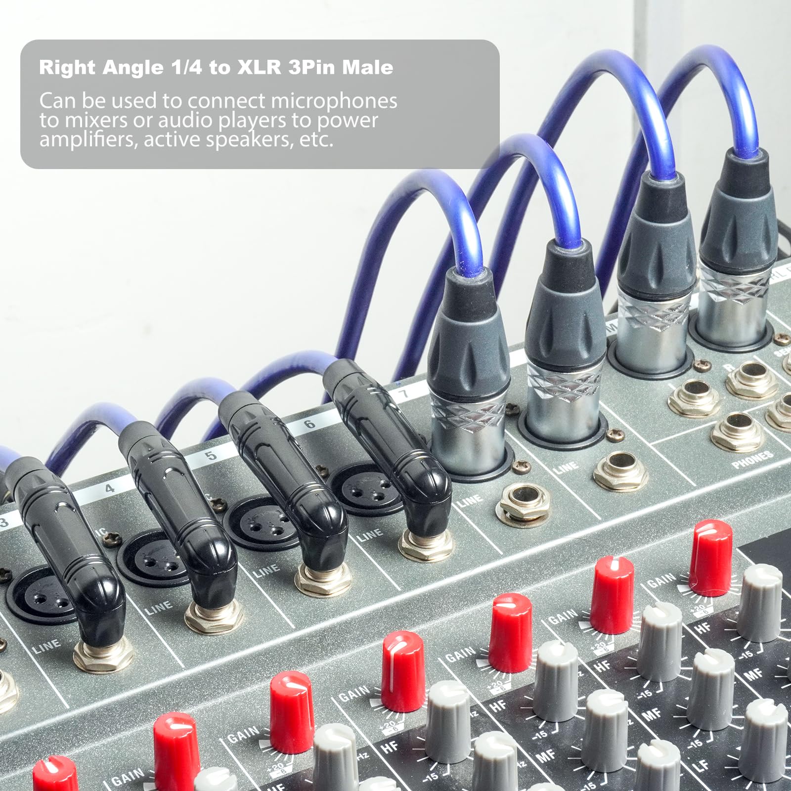 Paquete de 2 cables de audio macho TRS a XLR de 3 pines en ángulo recto, 20 AWG 6N OFC + cable de audio chapado en plata, ángulo recto de 6,35 mm TRS a XLR macho, cable equilibrado para