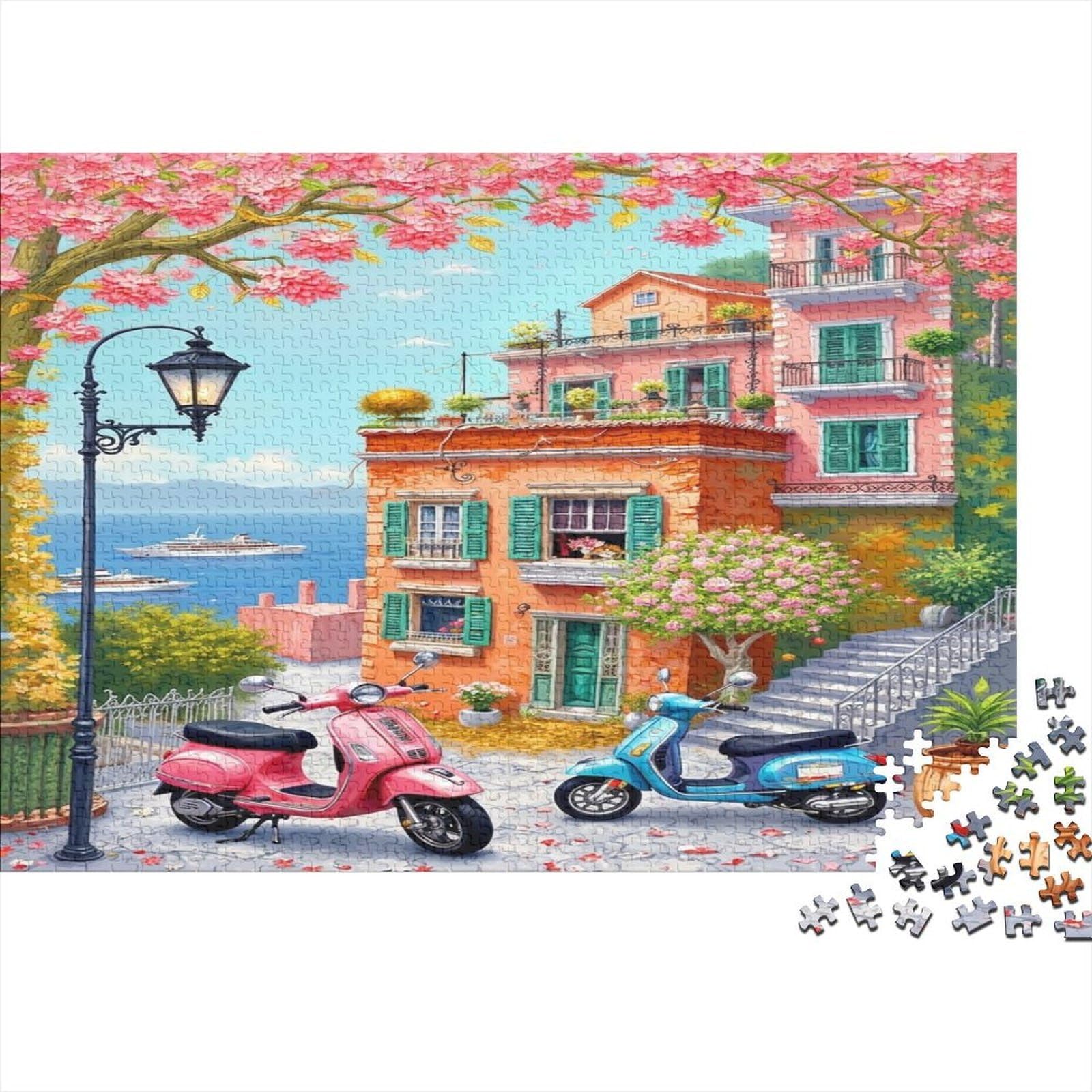 1000 Pieces Italian Townscape Jigsaw Puzzle for Adults Paper Brain Training Countryside Street Paper Puzzle Wall Art Gift 38x26cm/1000pcs