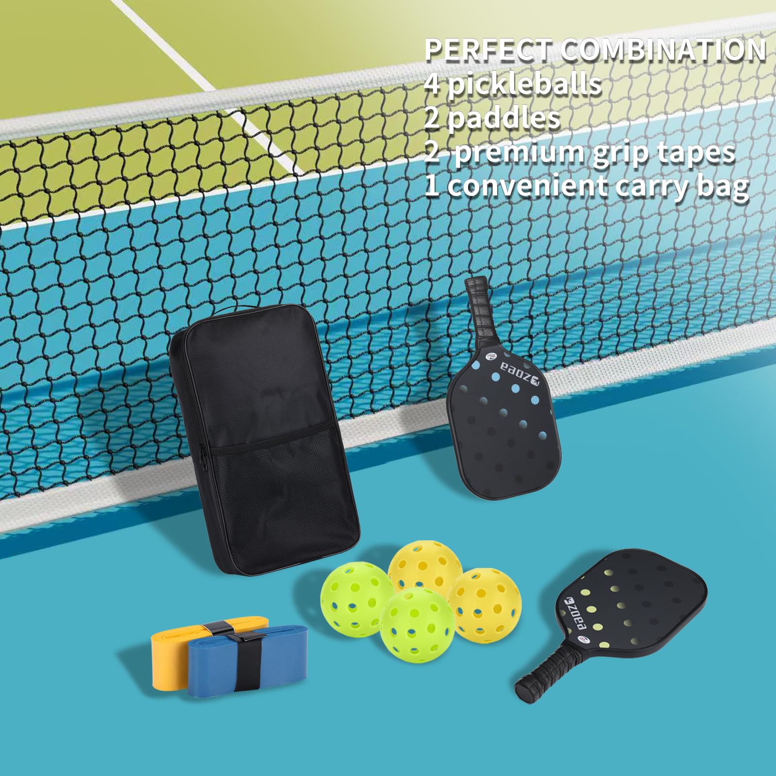 Set di 4 o 2 racchette da pickleball con palline e nastri di piombo, con superficie in fibra di vetro, per uomini, donne, adulti