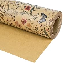 Altarho Kraft Wildflower Wrapping Paper Roll for Boys Kids Women Men - Spring Butterfly Vintage Floral Print Holiday Gift Wrap for Summer Mothers Day Easter Birthday Total 28.5sq.ft