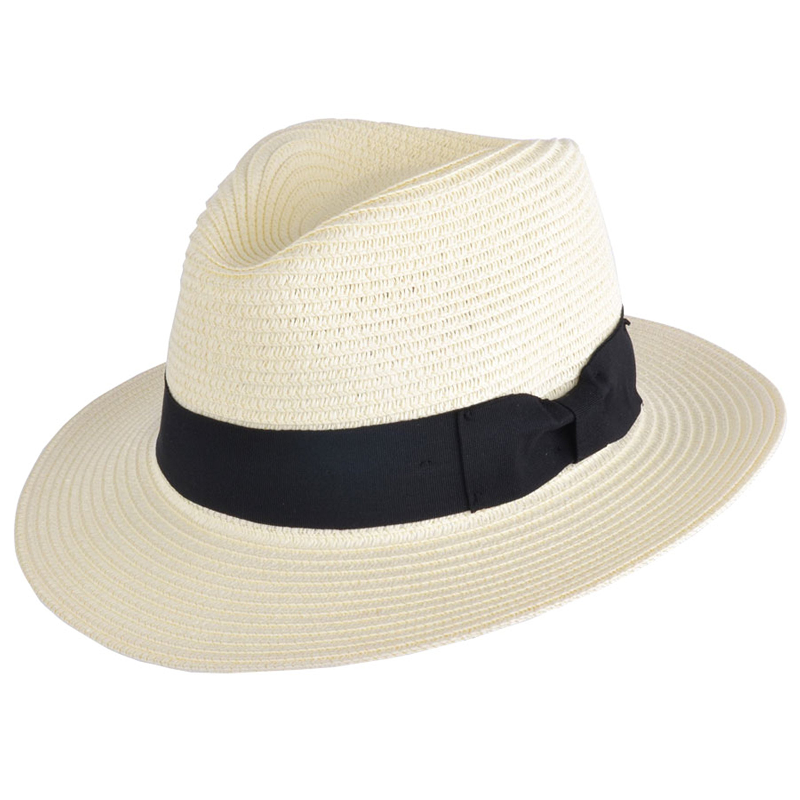 MAZPaper Straw Crushable Foldable Summer Panama Fedora HAT with Band in 6COLOURS (Small(55CM), Cream)