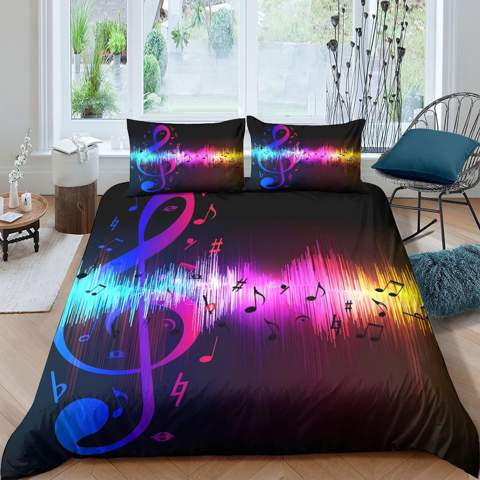 Ctjqhvkz Style-9 3D Printed Music Wave Fitted Sheet Microfiber Soft Vibrant Treble Note Mattress Cover For Bedroom Dorm Decor Single（135X200cm）