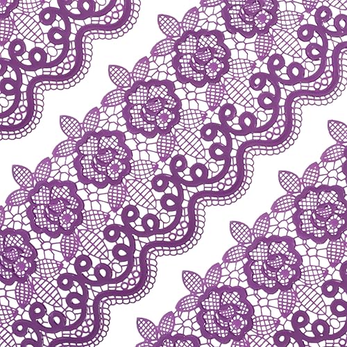 FUNSHOWCASE Medallón floral de encaje comestible prefabricado grande prefabricado listo para usar, color morado, 12 pulgadas, juego de 10 piezas,