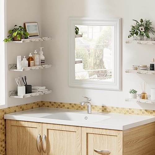 Miniatura 6 de upsimples Estantes flotantes para pared, juego de 6 estantes de pared para almacenamiento decorativo, estante de madera montado en la pared para