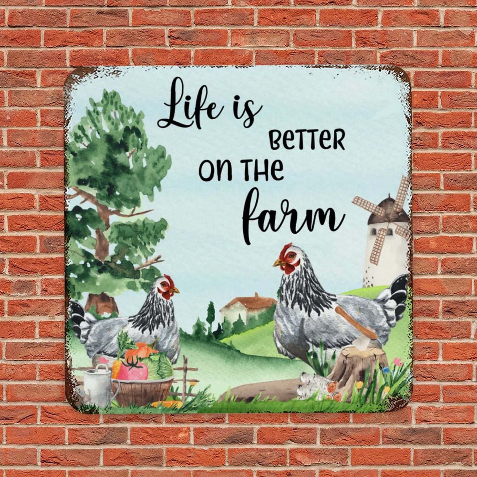 Targa in metallo vintage con scritta in inglese Life Is Better on the Farm Nostalgic Room Bar Targa rustica retrò in metallo per bar, decorazione esterna, 30 x 30 cm