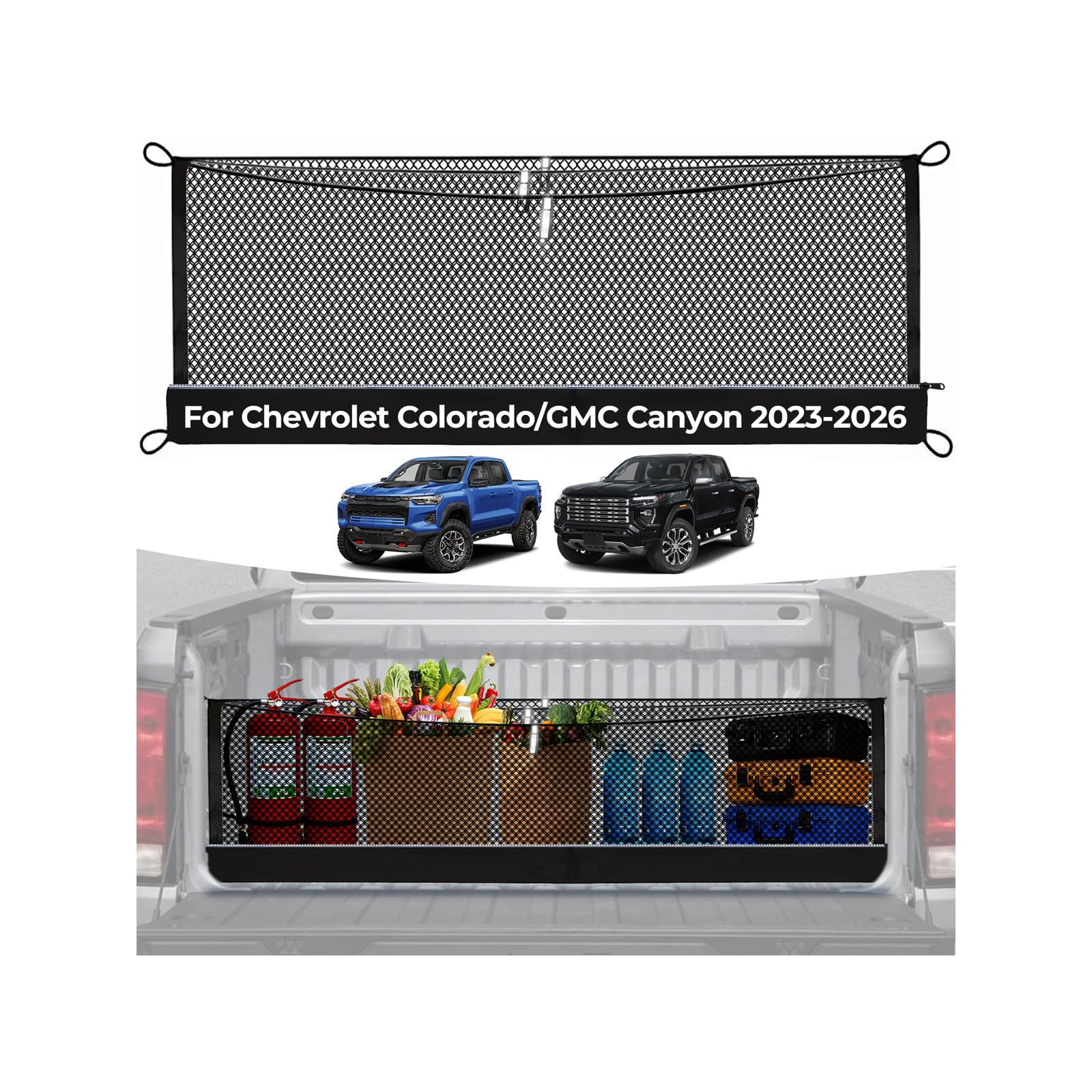3-Layer Cargo Net for Chevy Colorado &amp; GMC Canyon 2023-2026, Zoned Storage