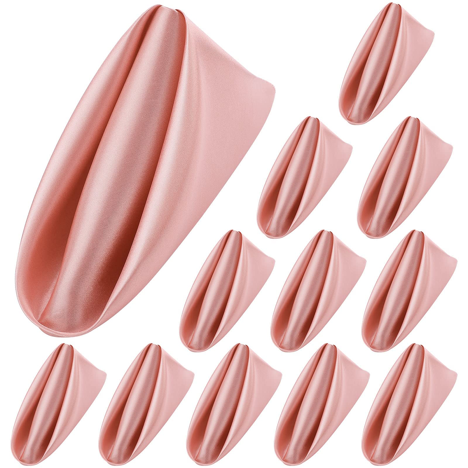 ANECO 12 Pieces Satin Napkins Soft Dinner Napkins Square Table Napkins 17 x 17 Inches for Restaurant Weddings Party Dinner Decoration (Rose Gold)