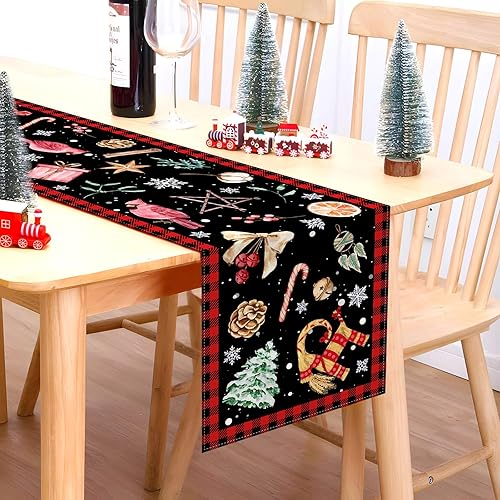 Miniatura 2 de Nepnuser Yule Camino de mesa pagano para decoración de Navidad, solsticio de invierno, vacaciones, hogar, cocina, comedor (13 x 72 pulgadas)