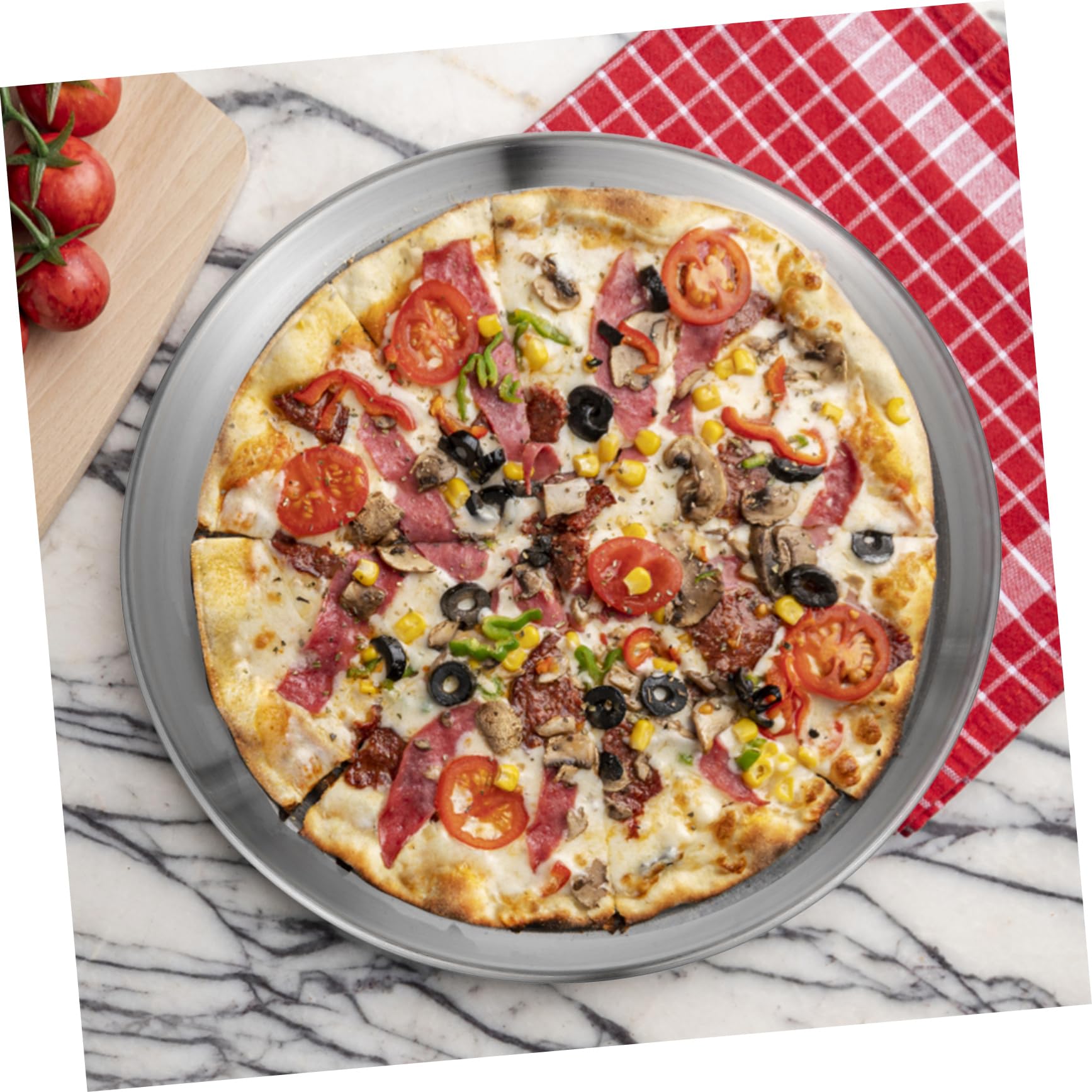 TOPBATHY 6 Stück Pizzapfannen Edelstahl Mattiert Antihaftbeschichtet Runde Backformen Mit Pizzaschaufel Ofenbleche Für Backofen Und Gastronomie