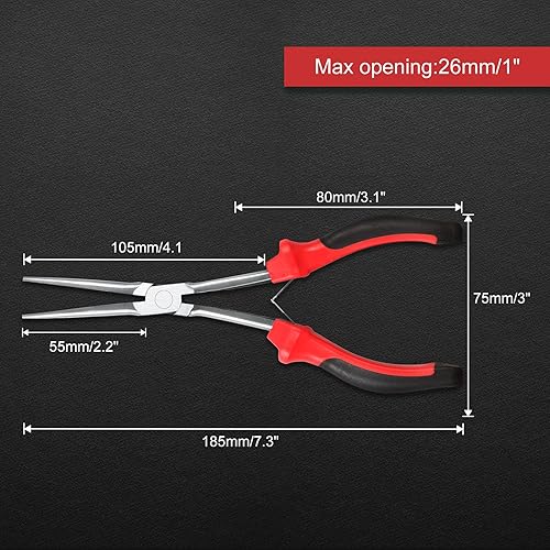 Miniatura 6 de Alicates de punta de aguja de 7.5 pulgadas, alicates de punta de aguja extra largos, alicates de alambre de precisión, herramienta de reparación de
