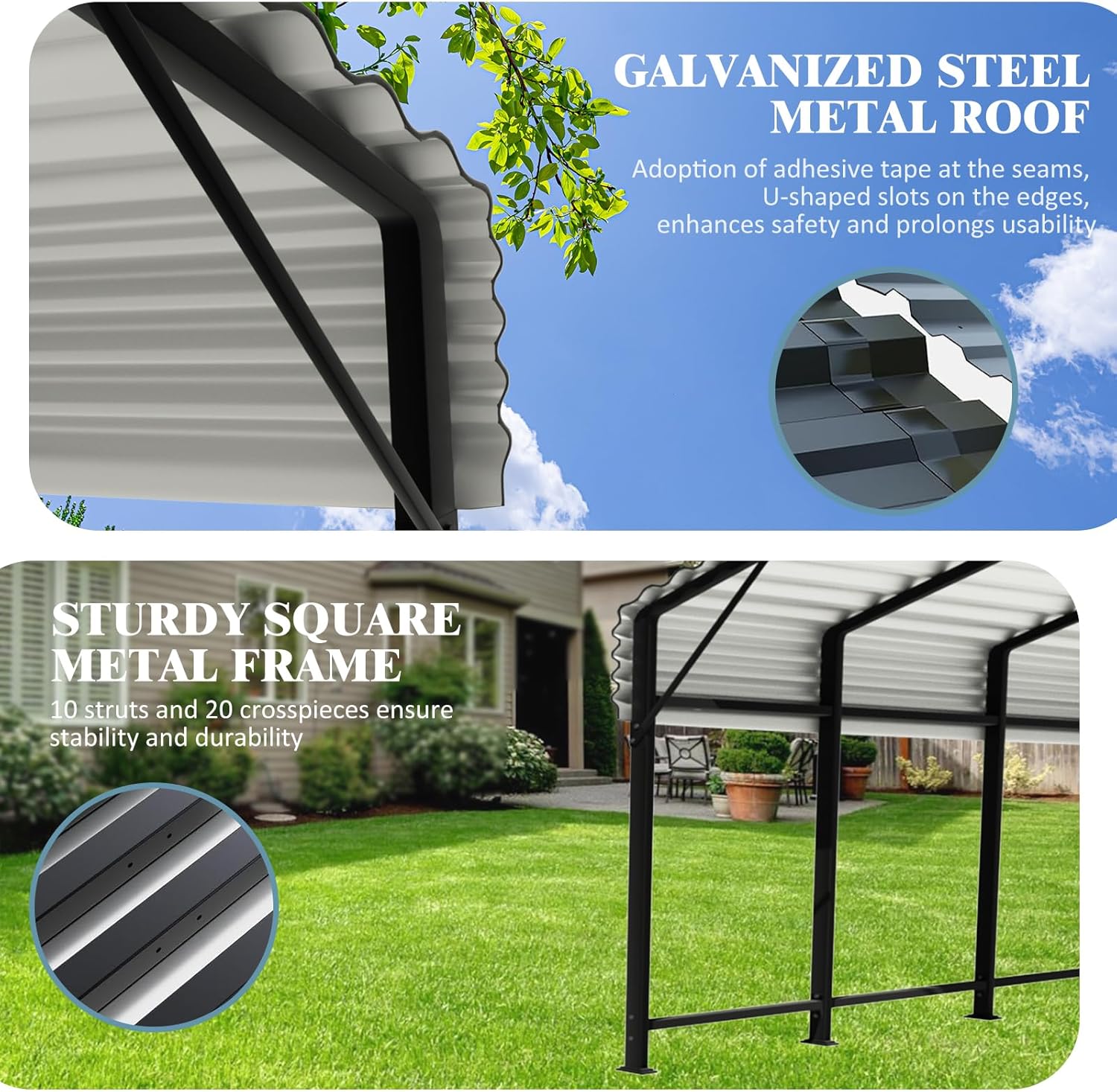 Metal Carport - 12 x 20 FT Metal Carport Heavy Duty Carport Canopy with Galvanized Metal Roof and Enhanced Base, Outdoor Garage Car Shelter for Pickups, Cars and Tractors Metal Carport - 12 x 20 FT Metal Carport Heavy Duty Carport Canopy with Galvanized Metal Roof and Enhanced Base, Outdoor Garage Car Shelter for Pickups, Cars and Tractors