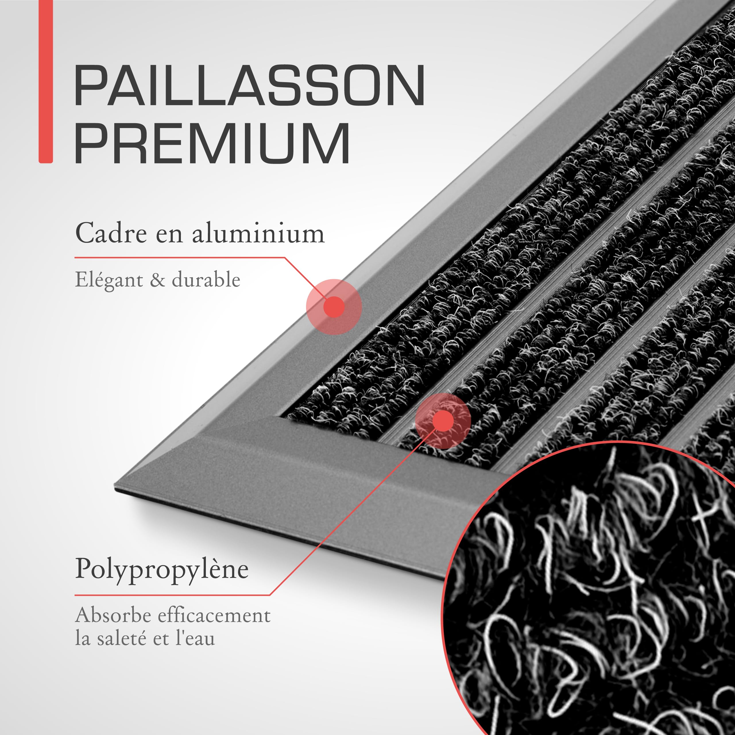 Paillasson Aluminium 50x80 Cm Avec Caoutchouc - Tapis Entrée Extérieur Résistant Pluie & Saletés