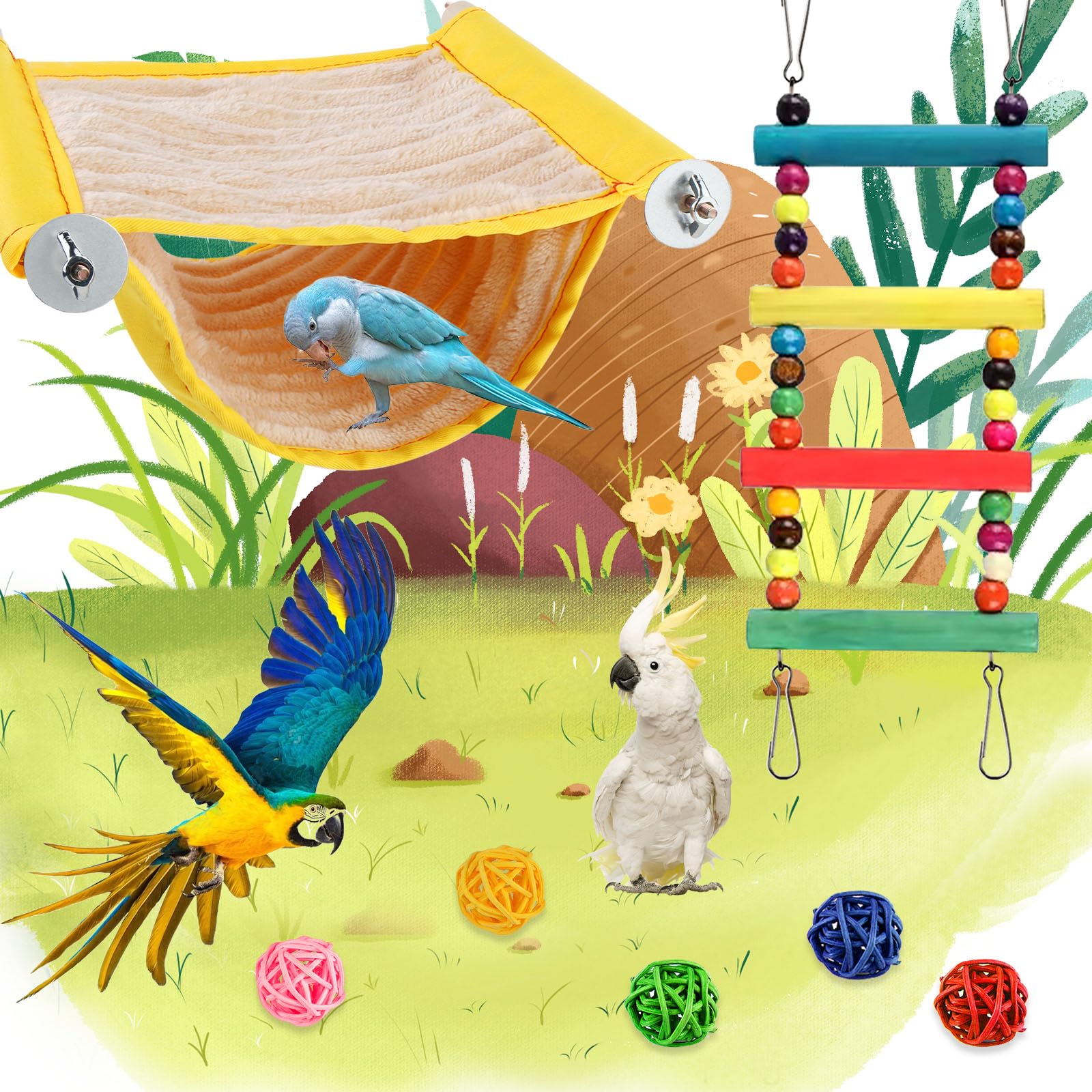 Vegena Hamac pour Oiseaux, Perroquet Hamac,Jouets pour Oiseaux, Jouet à Suspendre pour Perroquet, Nid D'oiseau Perroquet pour Perroquet éclectus Calopsittes Perruches Hamster (L, 18 * 23cm)