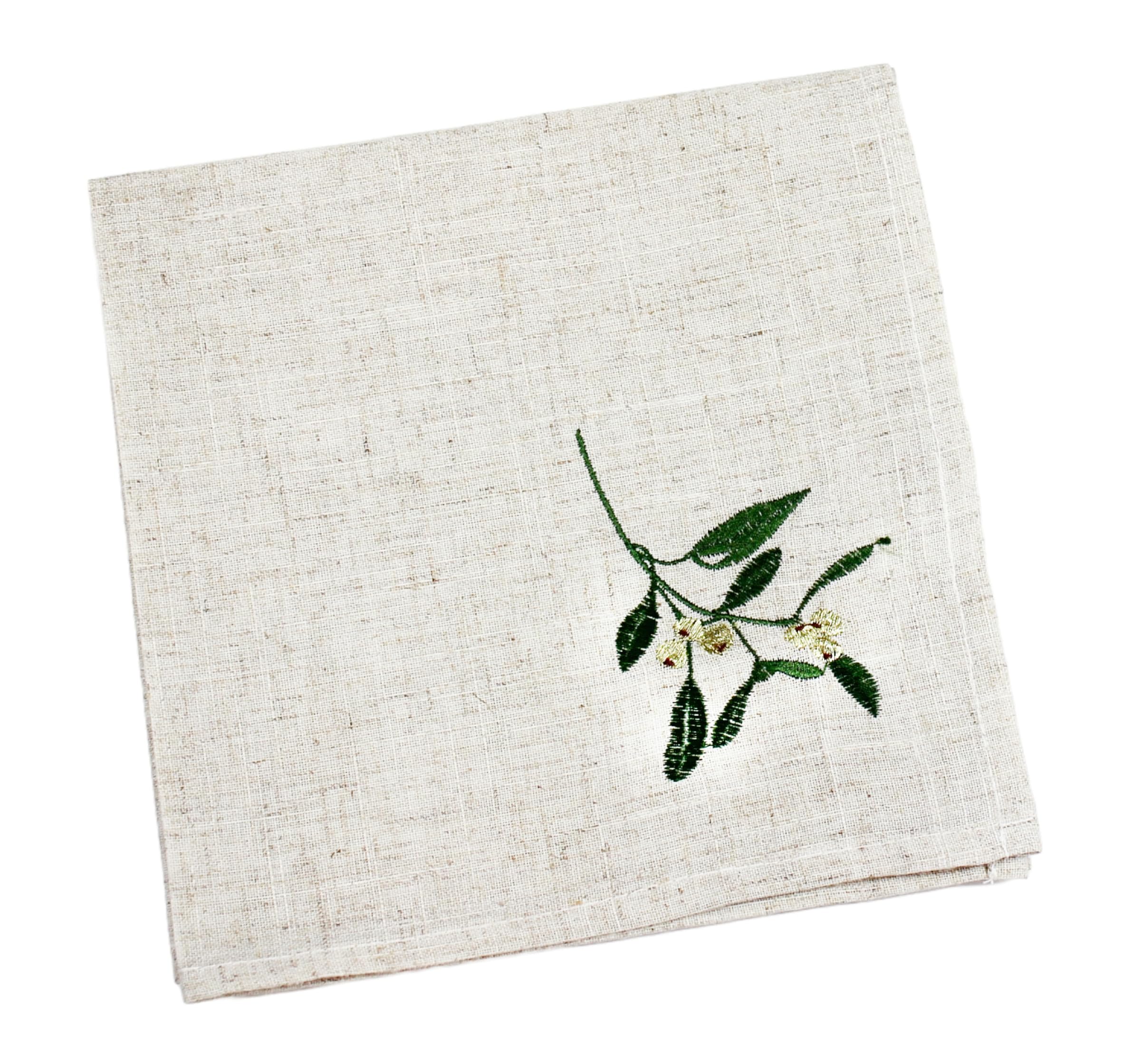 Peggy Wilkins Beige/Multicolour Evergreen Elegance Christmas Embroidered Mistletoe Napkin - 45Cm X 45Cm