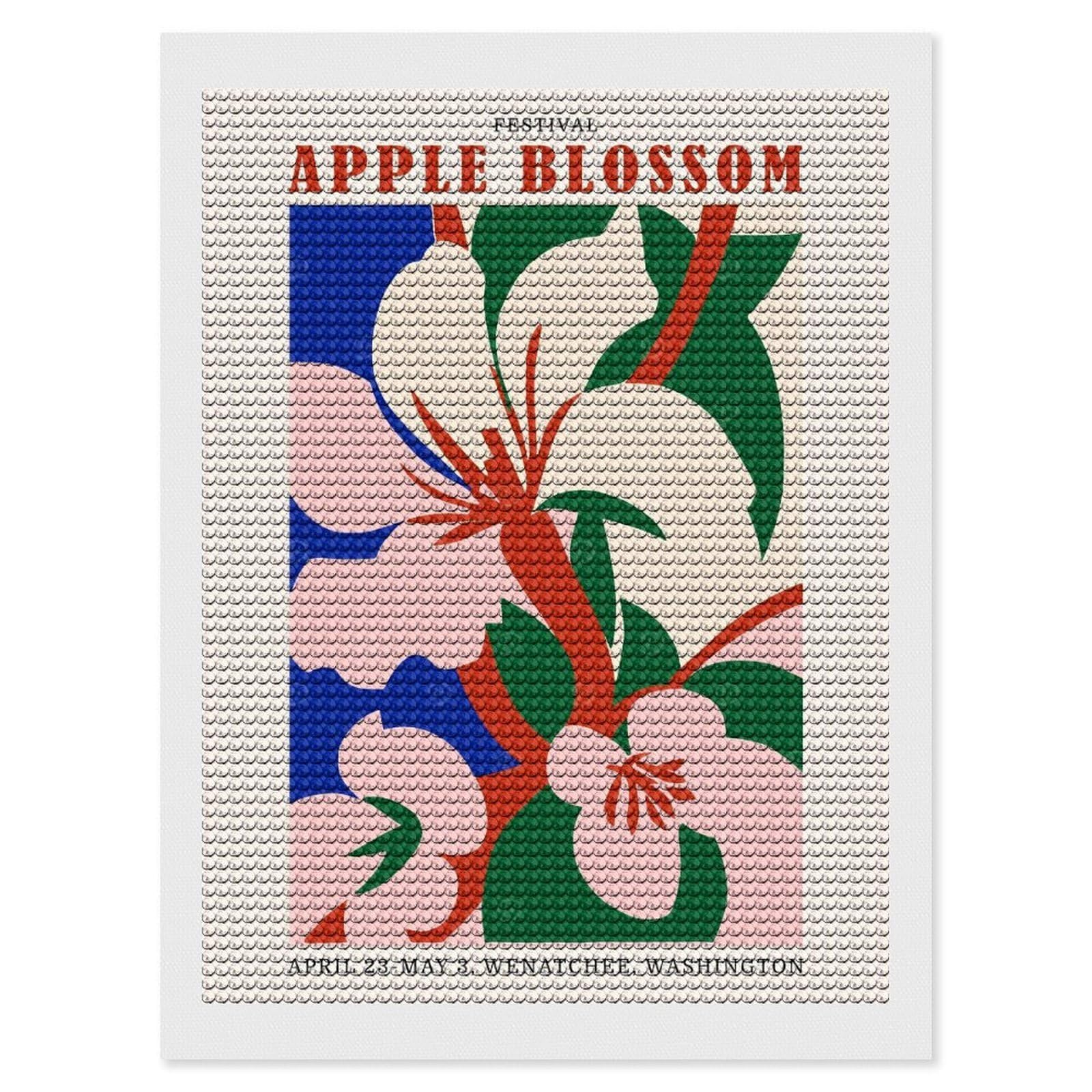 Junmoney Apple Blossom Festival Diamond Painting Set 12"x16", Modern Decor, for Beginners, Printed Canvas, Thoughtful Handmade Gift, with Tool Kit