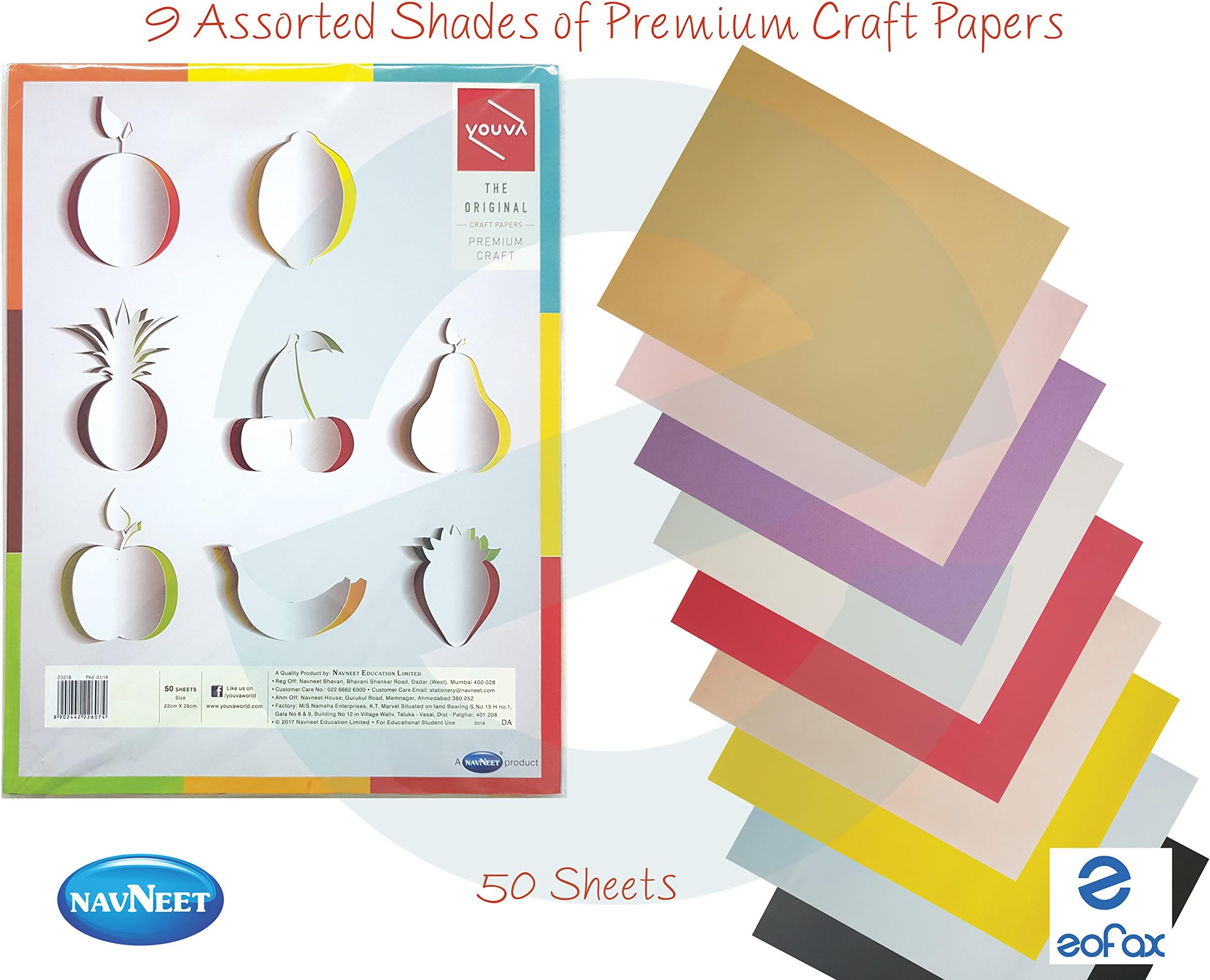 YOUVA9 Assorted Multi Colour Premium Art Craft Papers 50 Sheets School Nursery