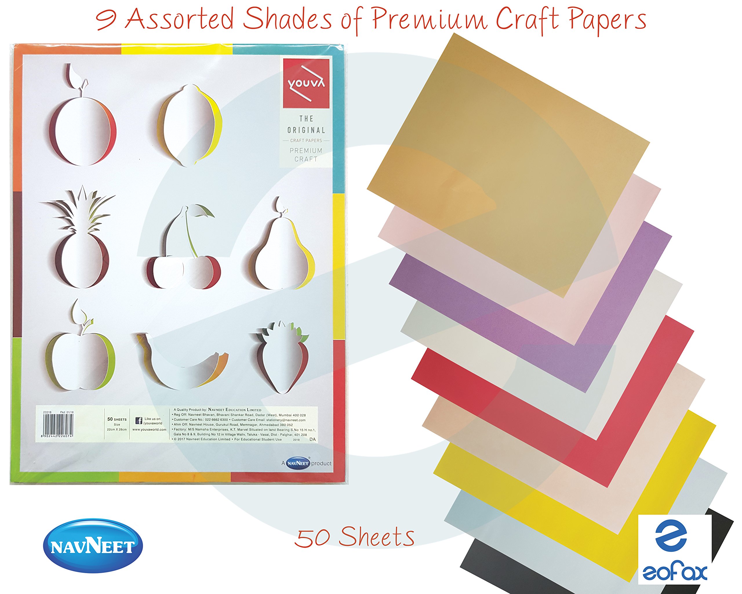 YOUVA9 Assorted Multi Colour Premium Art Craft Papers 50 Sheets School Nursery