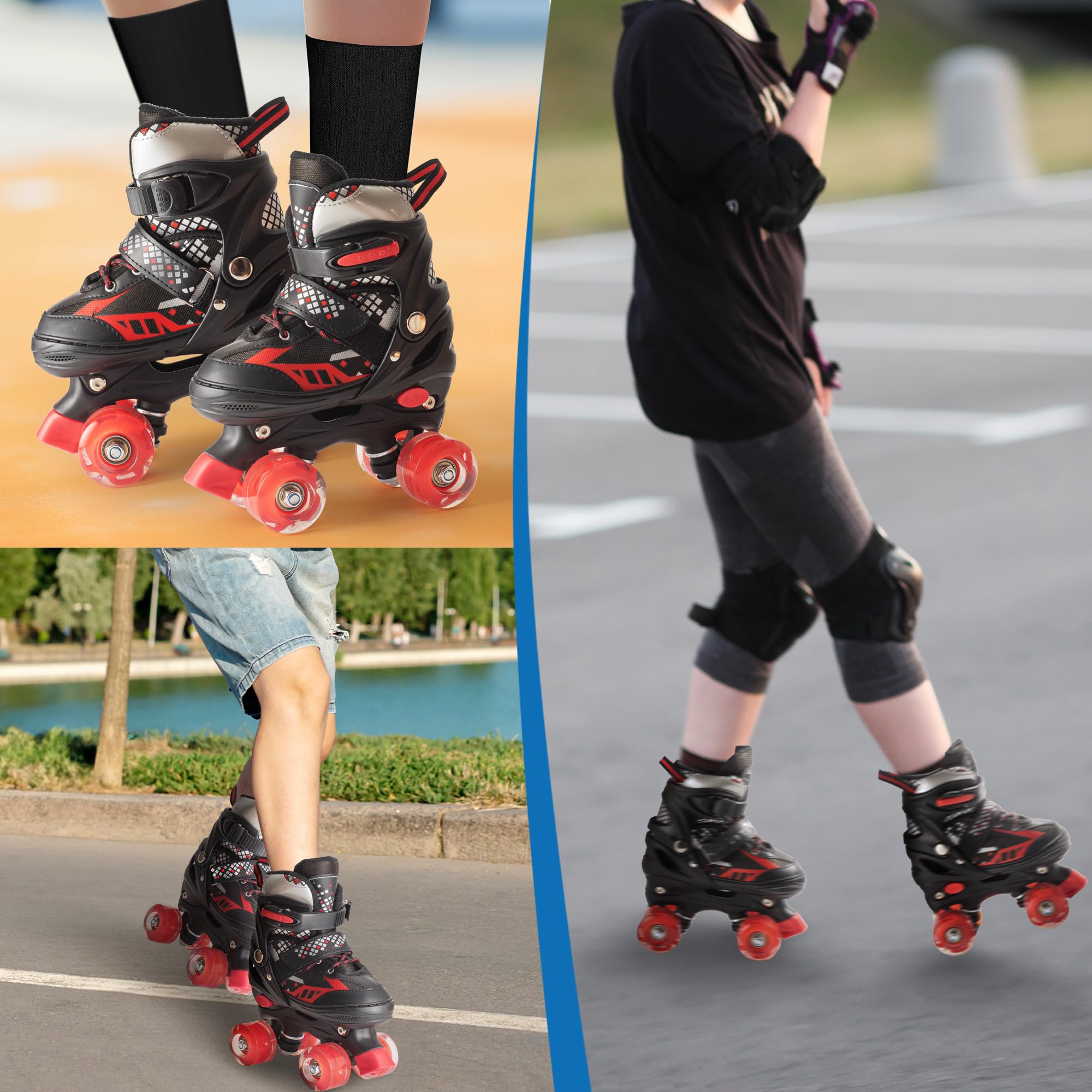 FWFX Kinder Rollschuhe, Verstellbare Leuchtende Rollschuhe, Indoor und Outdoor Geeignet für Anfänger