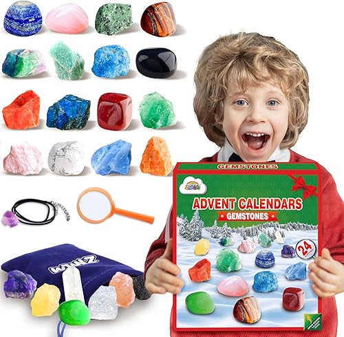 ZMLM Regalos de Navidad Rock para niños, juego de 24 piedras preciosas para edades de 4, 5, 6, 7, 8, 9-12, kit de juguetes de regalo para niñas y