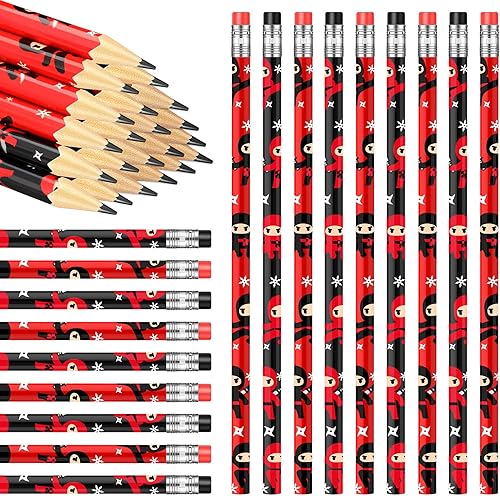 Nezyo 24 lápices ninja para niños, lápices de recuerdos de fiesta Ninja con borrador, decoraciones de fiesta de cumpleaños para regalo de regreso a
