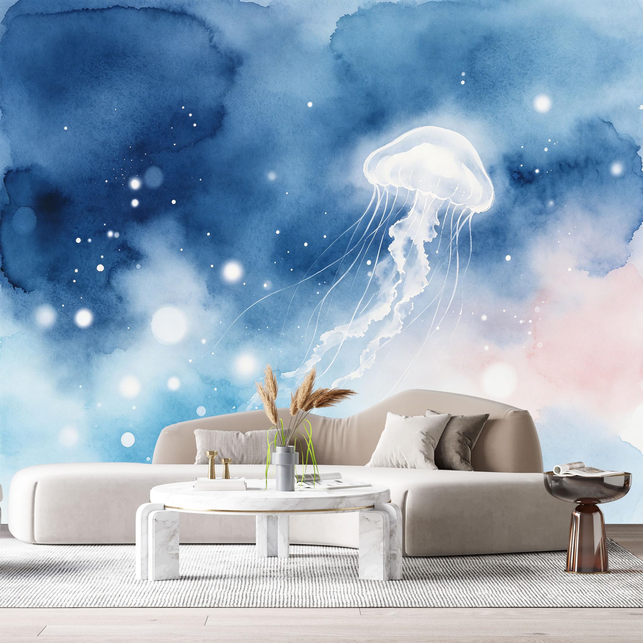 Custom Size Wall Murals Ocean Marine Watercolor Jellyfish SelfAdhesiveWall Fabric Removable Wallpaper Wall Decor for Living Room Bedroom Bathroom