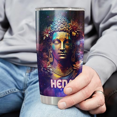 Miniatura 3 de Vaso de café personalizado de Buda, con cita inspiradora, con tapa, taza de viaje con nombre personalizado, mandala, flor, yoga, meditación, regalos