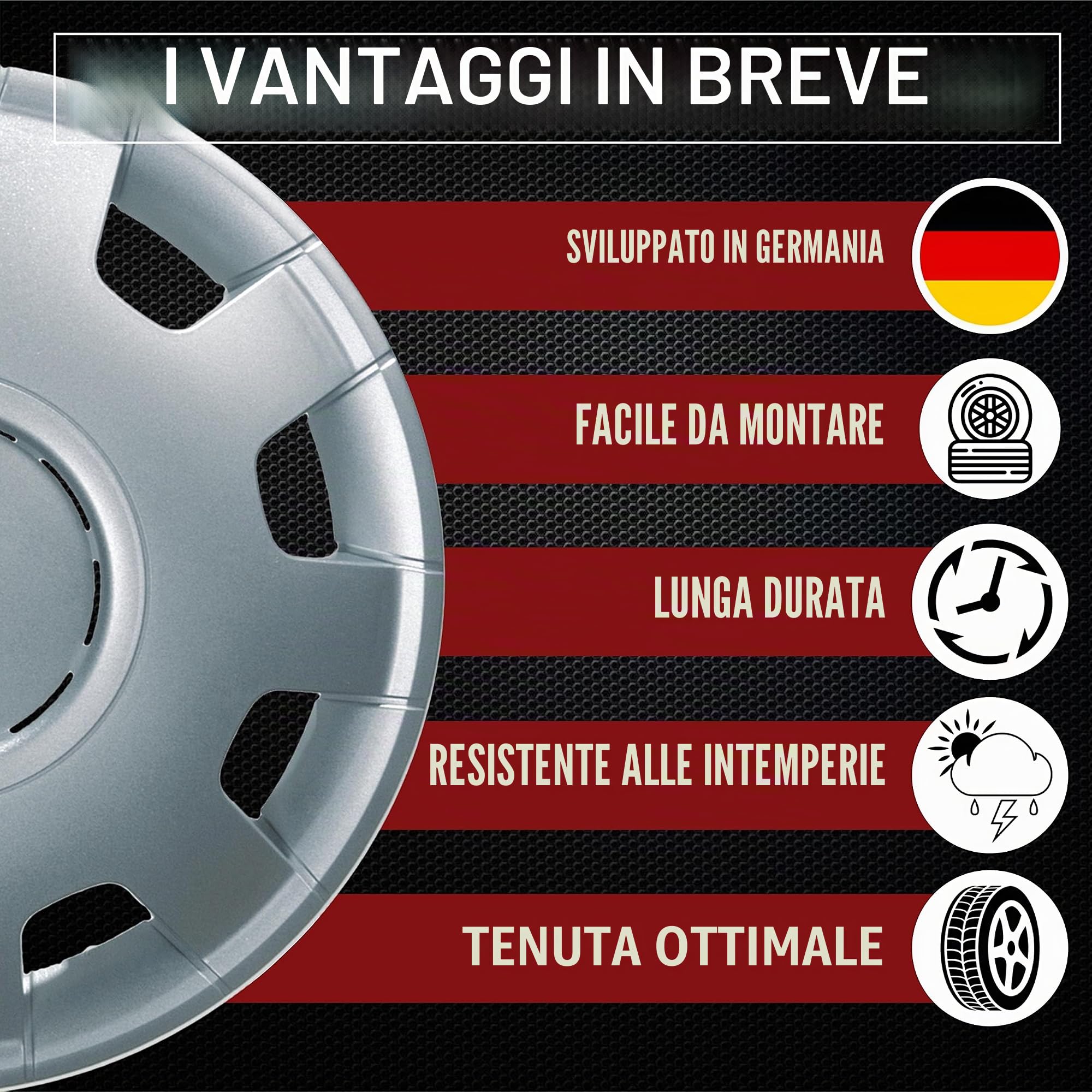 Albrecht Copricerchi 15 Pollici Argento Alfa Set da 4 per Cerchi in Acciaio