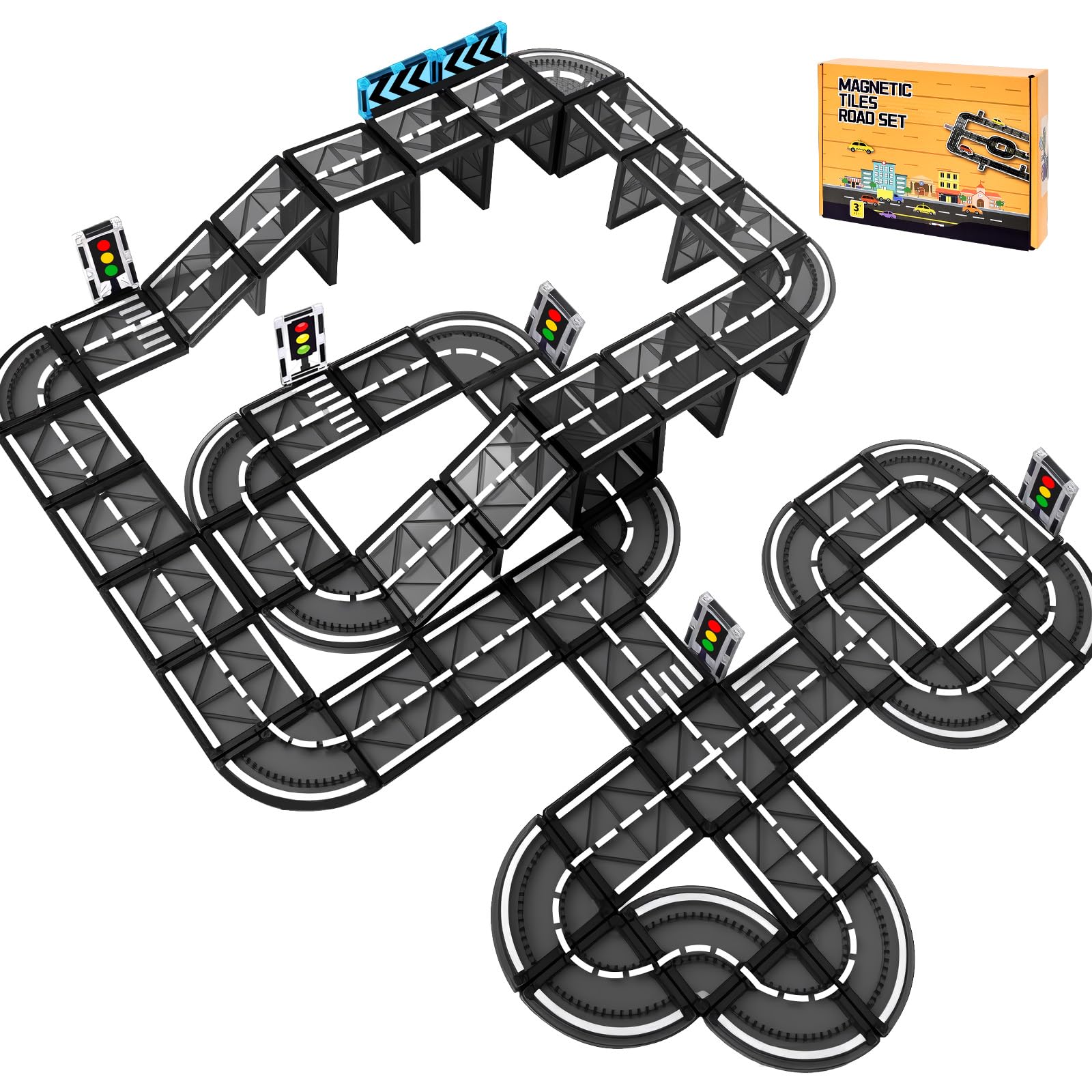 BuzzoXerex Costruzioni Magnetiche Strade, Piastrelle Magnetiche Bambini 70 pezzi, Tessere Magnetiche Blocchi Magnetici Giocattoli Costruzioni Regalo Bambino 3-4 anni