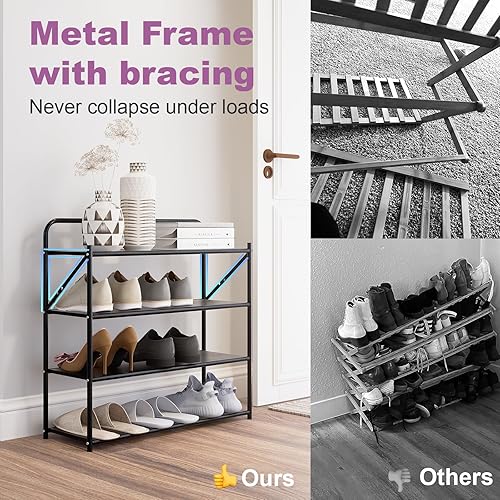Miniatura 6 de Zapatero plegable de 4 niveles sin montaje, organizador de zapatos plegable sin instalación, estantes portátiles de metal sólido para armario,