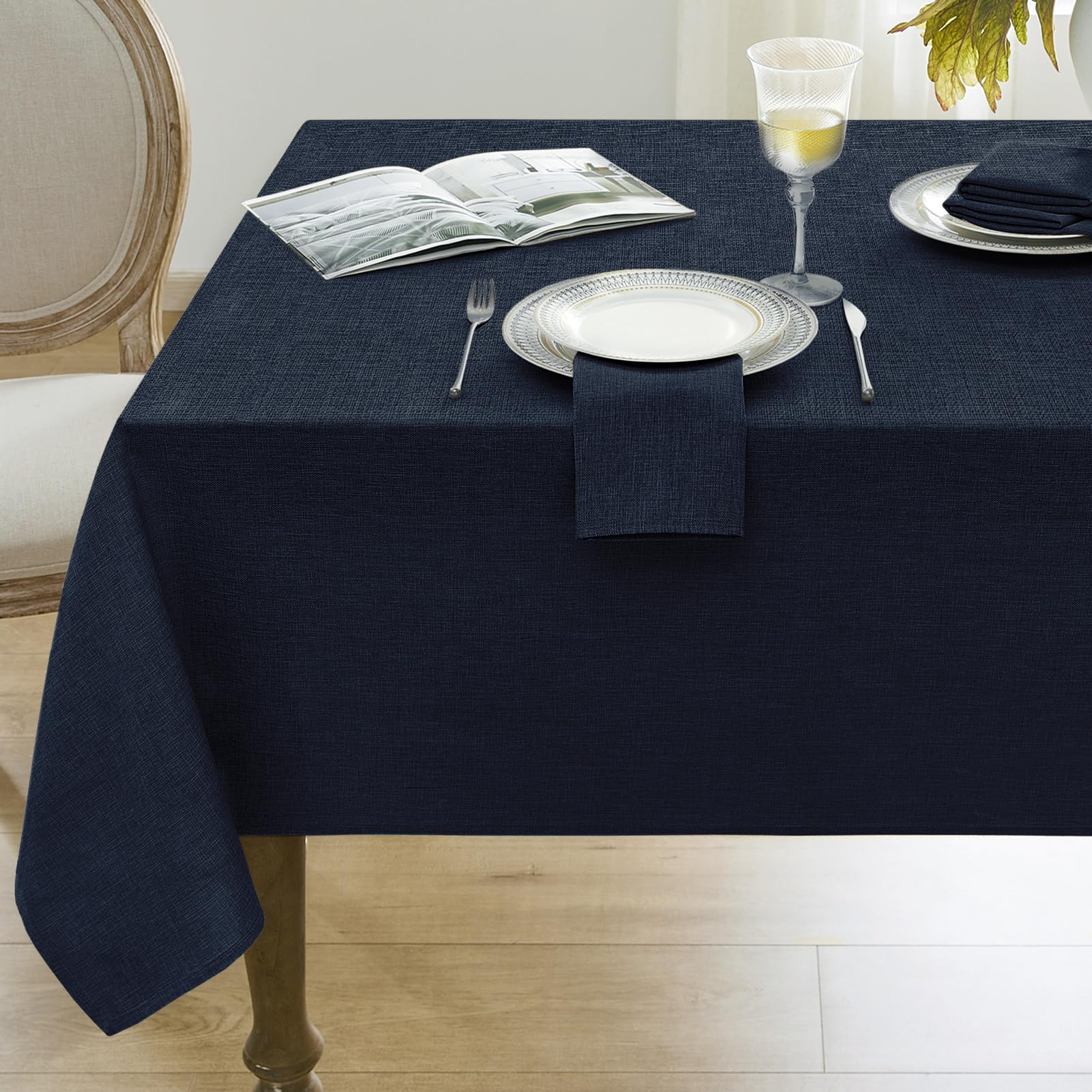 Softalker Table Cloth Navy Rectangular 140x200 cm Faux Linen Wipeable Christmas Tablecloths Water Resistant Dining Table Cover Elegant for Xmas Coffee Outdoor Party — image 1