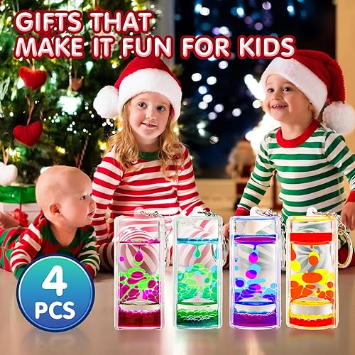 Miniatura 7 de Paquete de 4 llaveros coloridos con burbujas de movimiento líquido, temporizador líquido antiestrés para juegos sensoriales, llaveros de reloj de