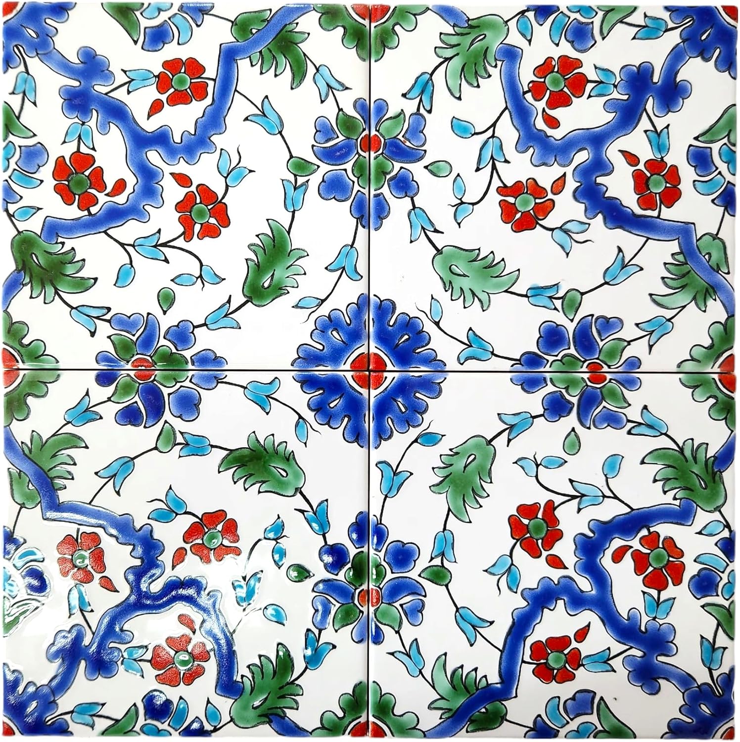 DYARI Decorative Ceramic Tiles – Hand Painted Indoor & Outdoor – Spanish Artisan Top Kitchen – Mediterranean Tiles 6"x6"/One Tile – Durable Colorful (Karaj, Box of 24 tiles (5.81 Sq Ft))