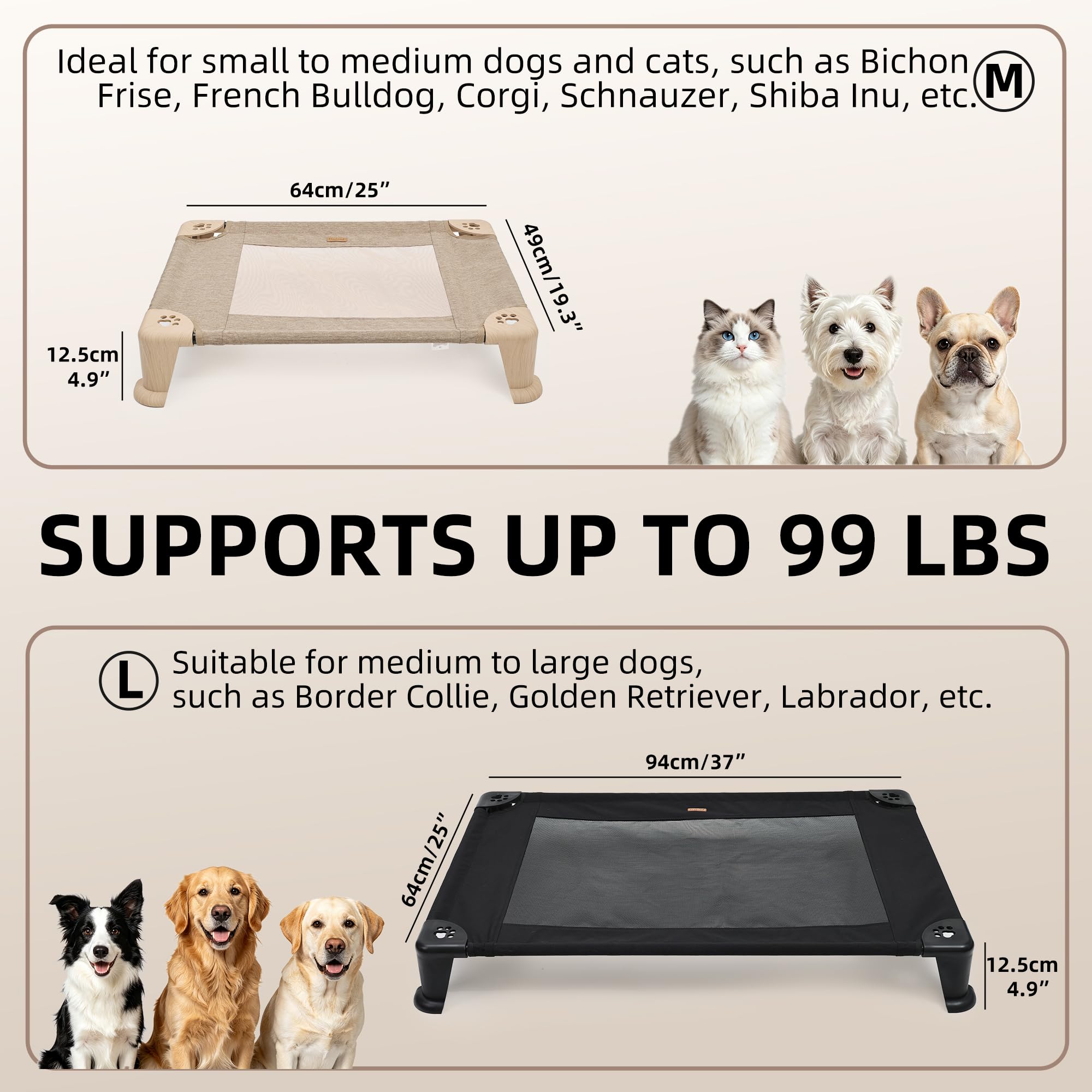 Cama elevada plegable para perros, cuna elevada para mascotas con malla transpirable, pies antideslizantes, resistente a la humedad, cama lavable para mascotas para perros medianos y grandes