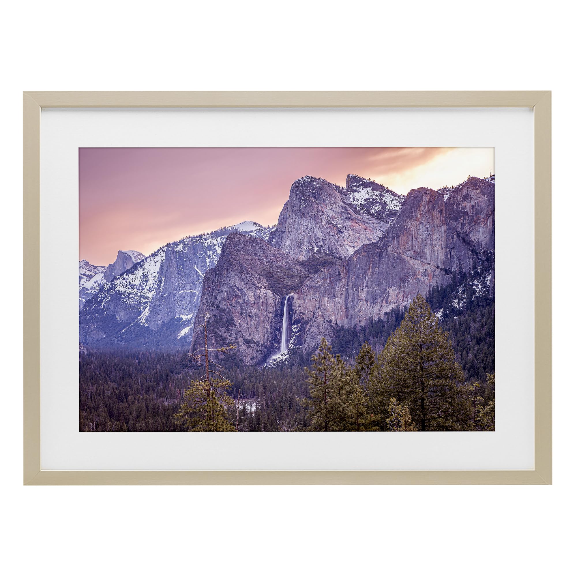 Stupell Industries Harvest Pine (Textured) Majestic Mountain Waterfall Sunset, 17 X 23 Inch Framed Print Under Glass