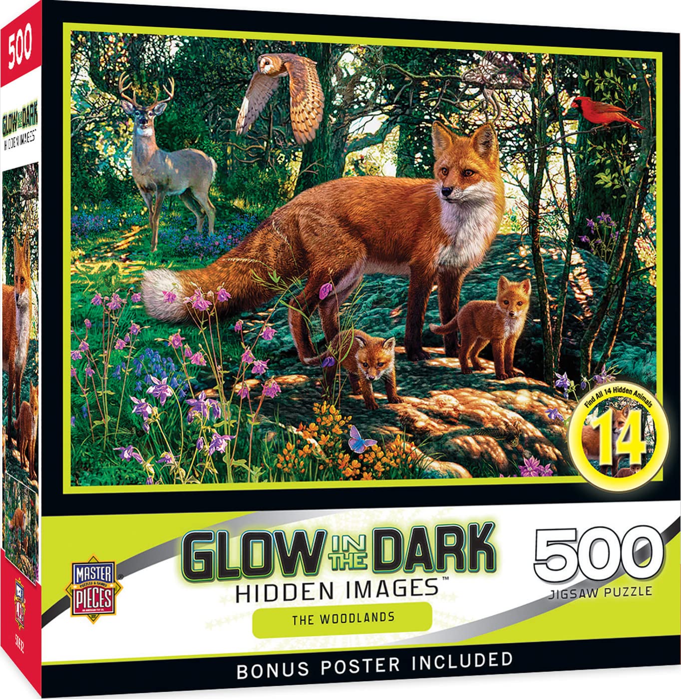 MasterPieces Hidden Images Glow in The Dark The Woodlands - Fox 550 Piece Jigsaw Puzzle by Steve Read