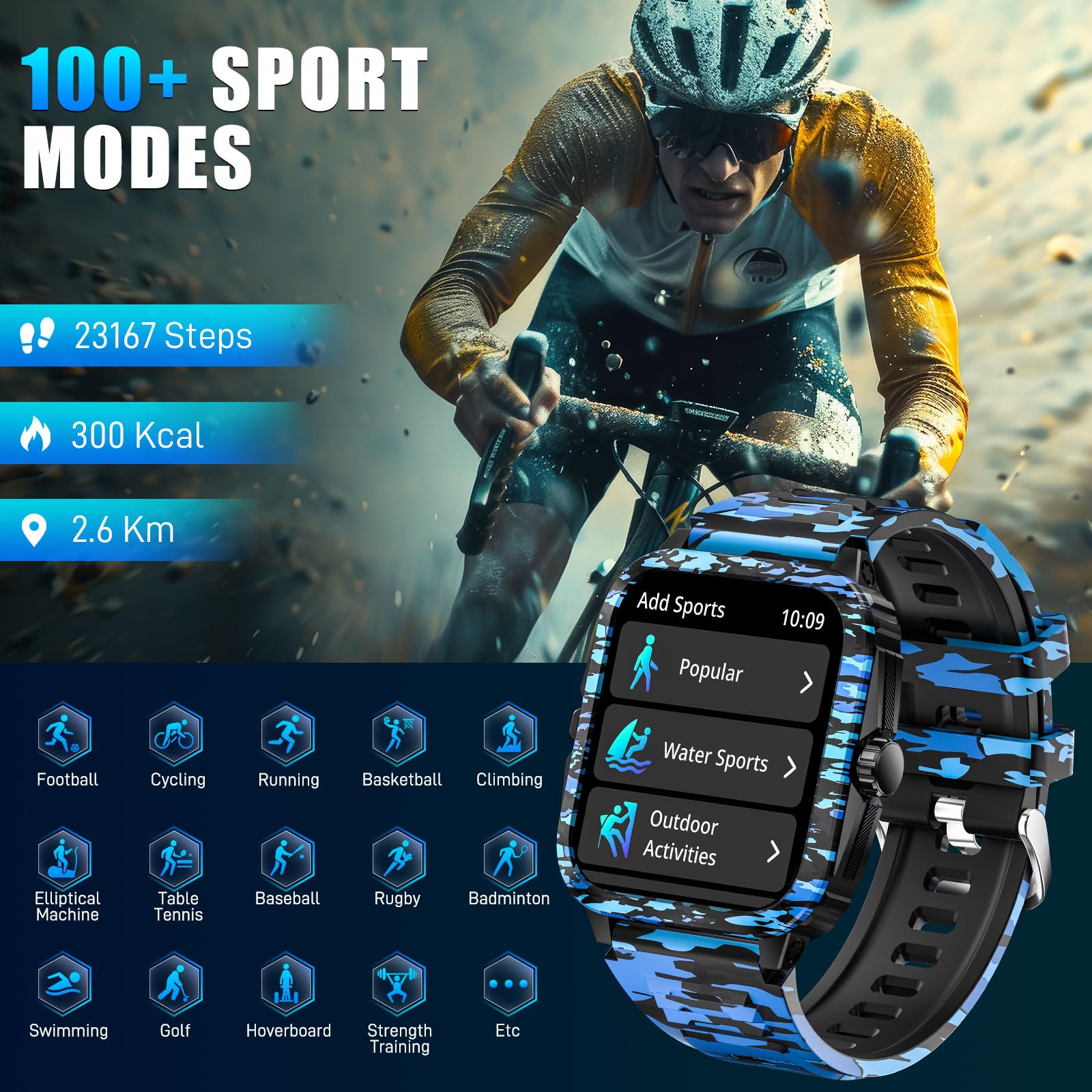 Relojes inteligentes militares para hombre (hacer/responder llamadas) pantalla de 1.97 pulgadas, rastreador de actividad al aire libre con más de 100 modos deportivos, monitor de salud, reloj