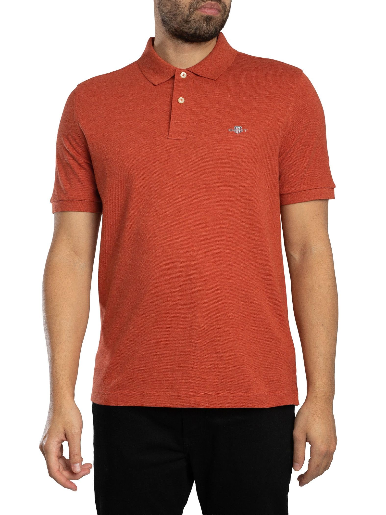 Gant Men's Iron Red Melange Regular Shield Pique Polo Shirt, M