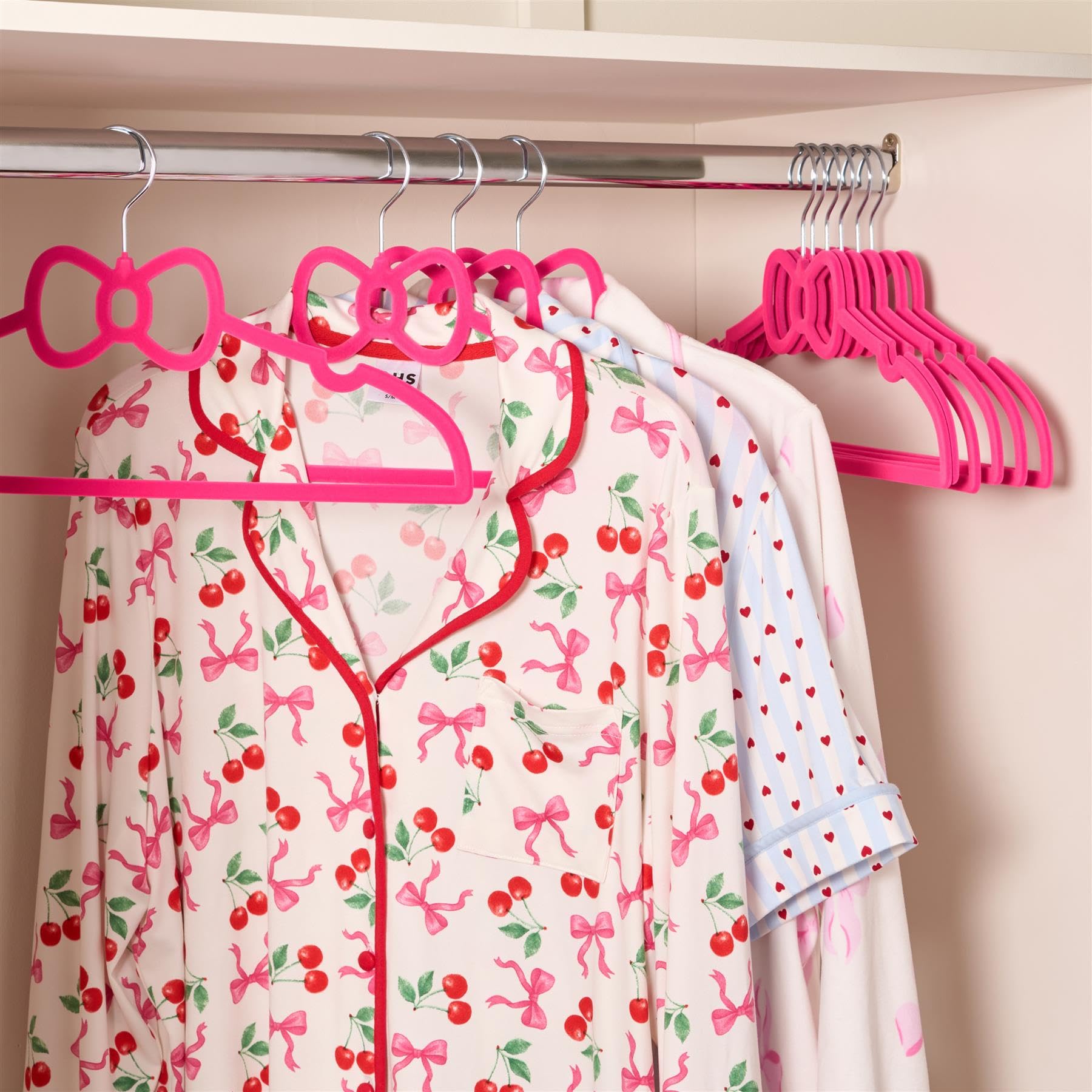 OHS 10 Pack Hot Pink Bow Hangers, Gifts for Women Non Slip Hangers for Clothes Hair Clips Headbands Hair Bows Accessories Space Saving Wardrobe Storage Slim Hanger