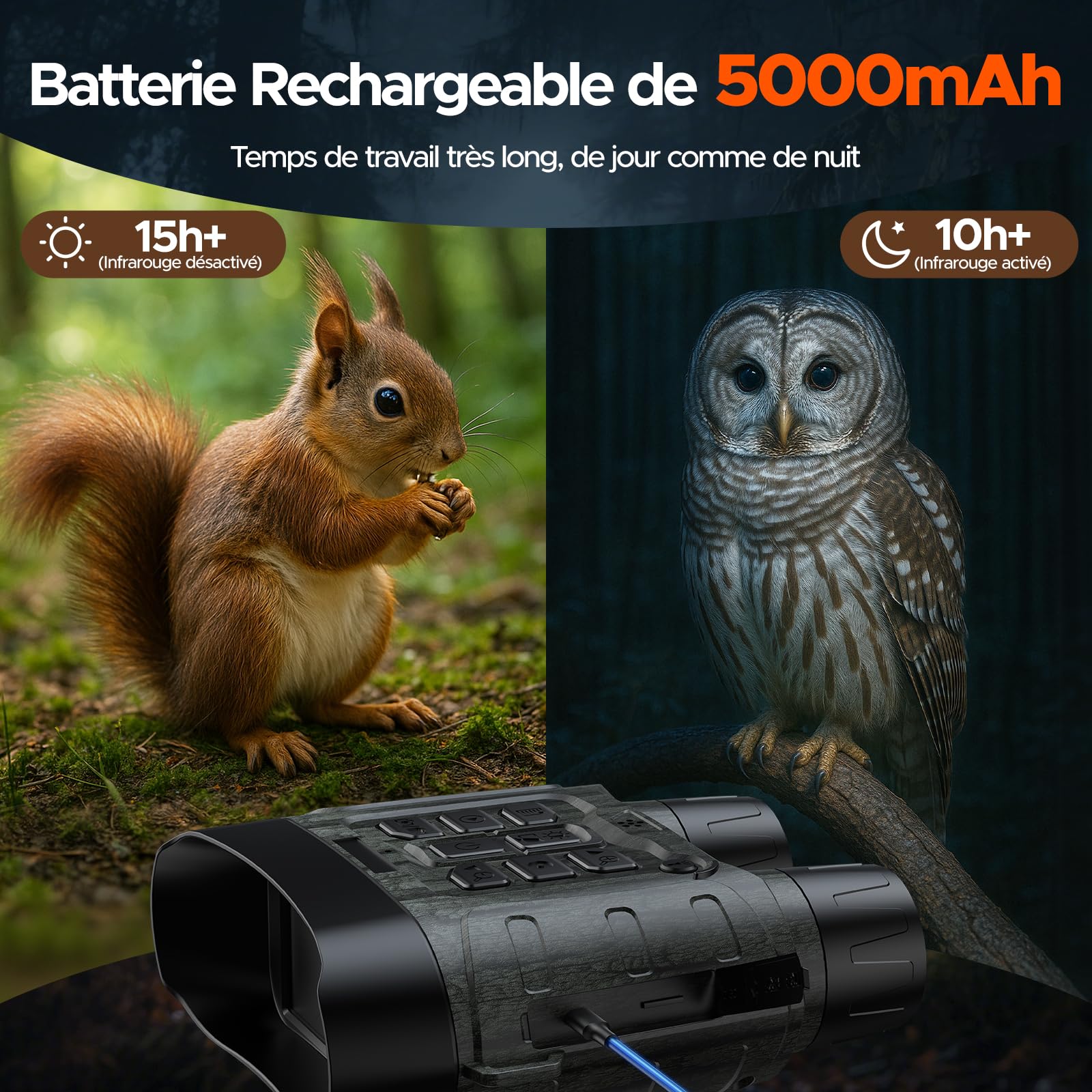 Jumelle Vision Nocturne, 4K UHD 112MP Jumelles Vision Nocturne avec Carte 64GB & Batterie 5000mAh Rechargeable, Jumelle Infrarouge Vision Nocturne Zoom Numérique 12X Portée 450m – Chasse, Observation