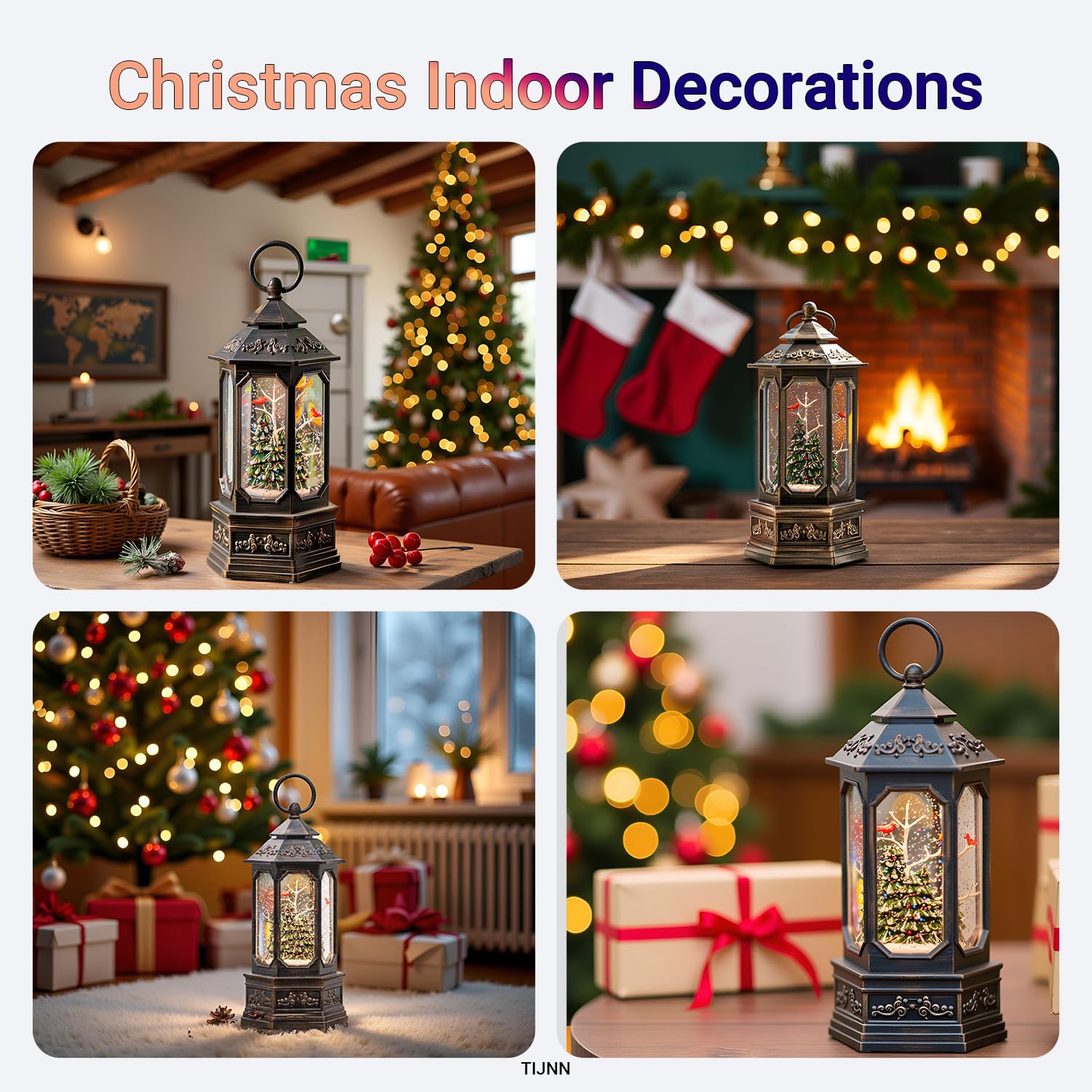 Linterna de Globo de Nieve de Navidad de 12 Pulgadas, Caja de música Hexagonal con Purpurina, Decoraciones alimentadas por USB y Pilas (cardenales en el Bosque Profundo)