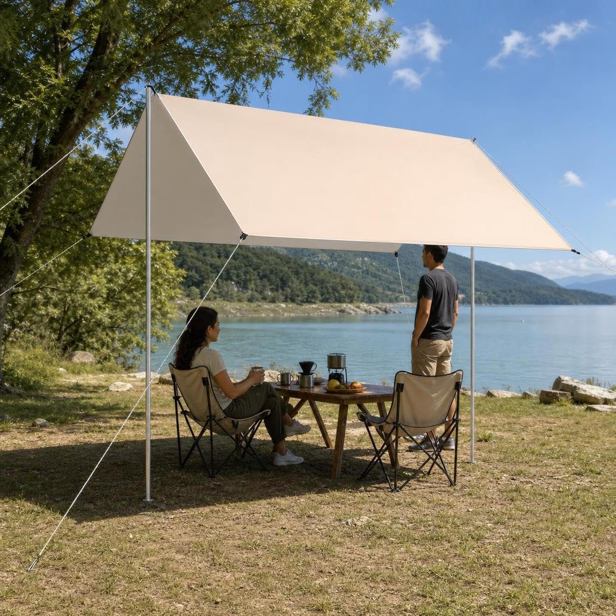 Bâche Camping Pare-Soleil imperméable, Protection, pour la Plage, 4.5x4.5 mètres