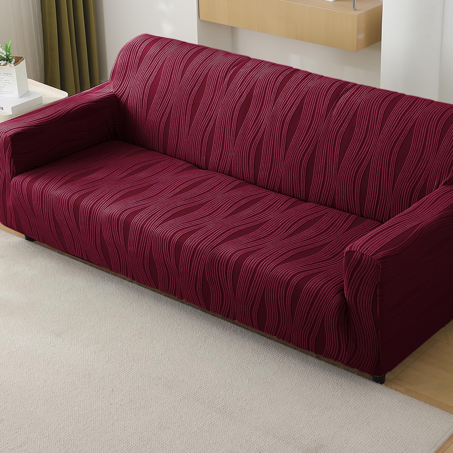 HOKIPO Nestiva Sofa Cover 4 Seater Fully Covered, Burgundy