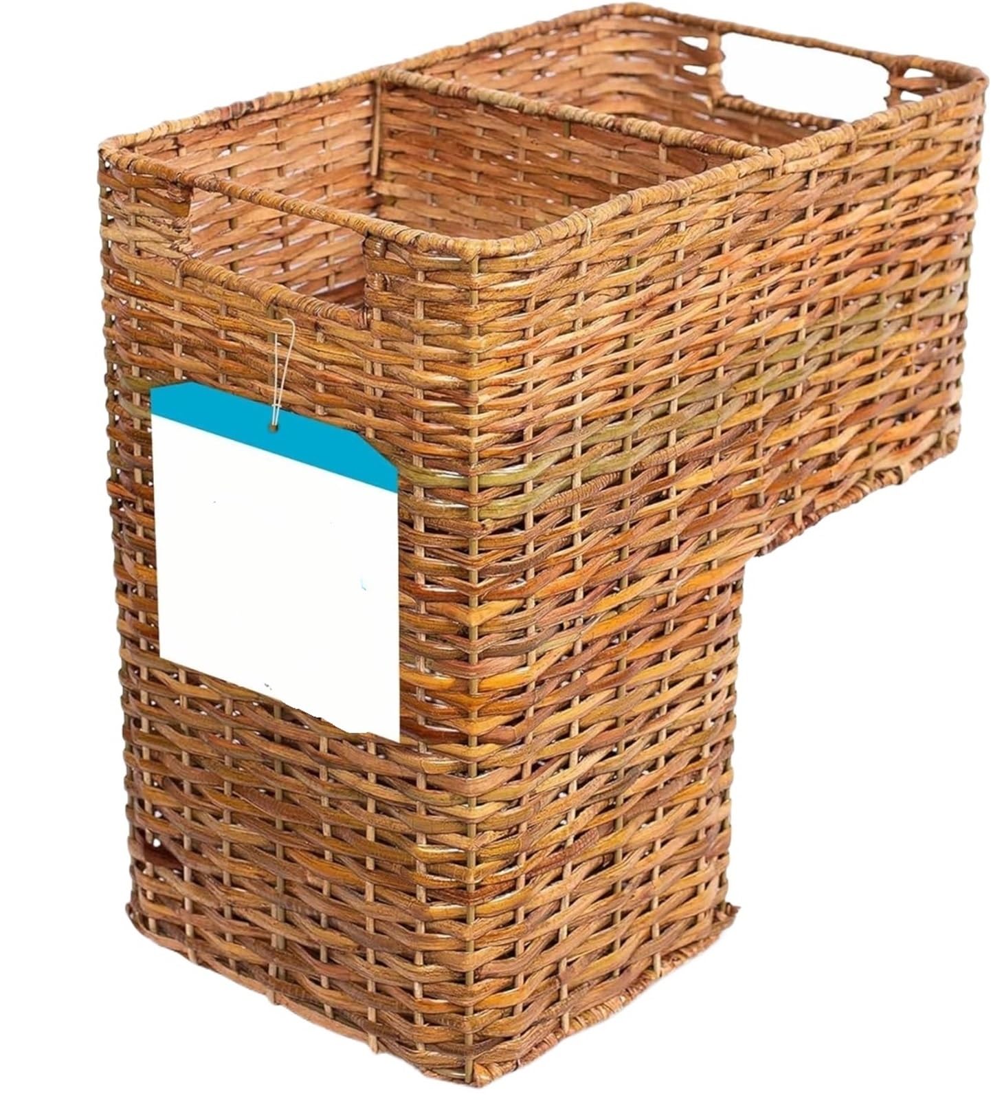 Stair Basket For Staircases–Wicker Woven Storage Bin For Carpeted
