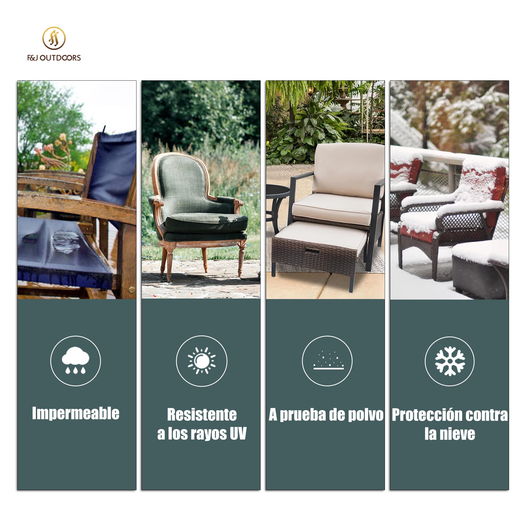 F&J Outdoors Funda para Silla de Jardín Impermeable 89x99x63,5/89cm Terraza Funda Protectora para Silla Reclinable Resistente a la Lluvia Protección contra el Polvo y el Sol 2 Piezas