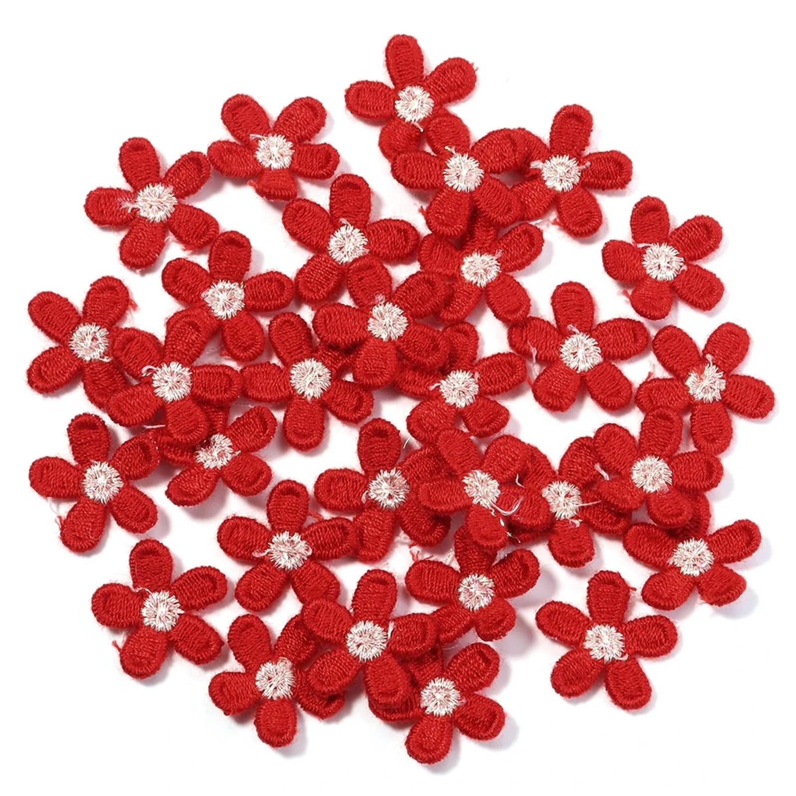 Wtaxbh Red 30Pcs Iron On Patches 150 Pcs Multicolor Flower Appliques 2Cm Embroidered Patches For Diy Clothes Sewing Wedding Decoration Accessories(Red 30Pcs)