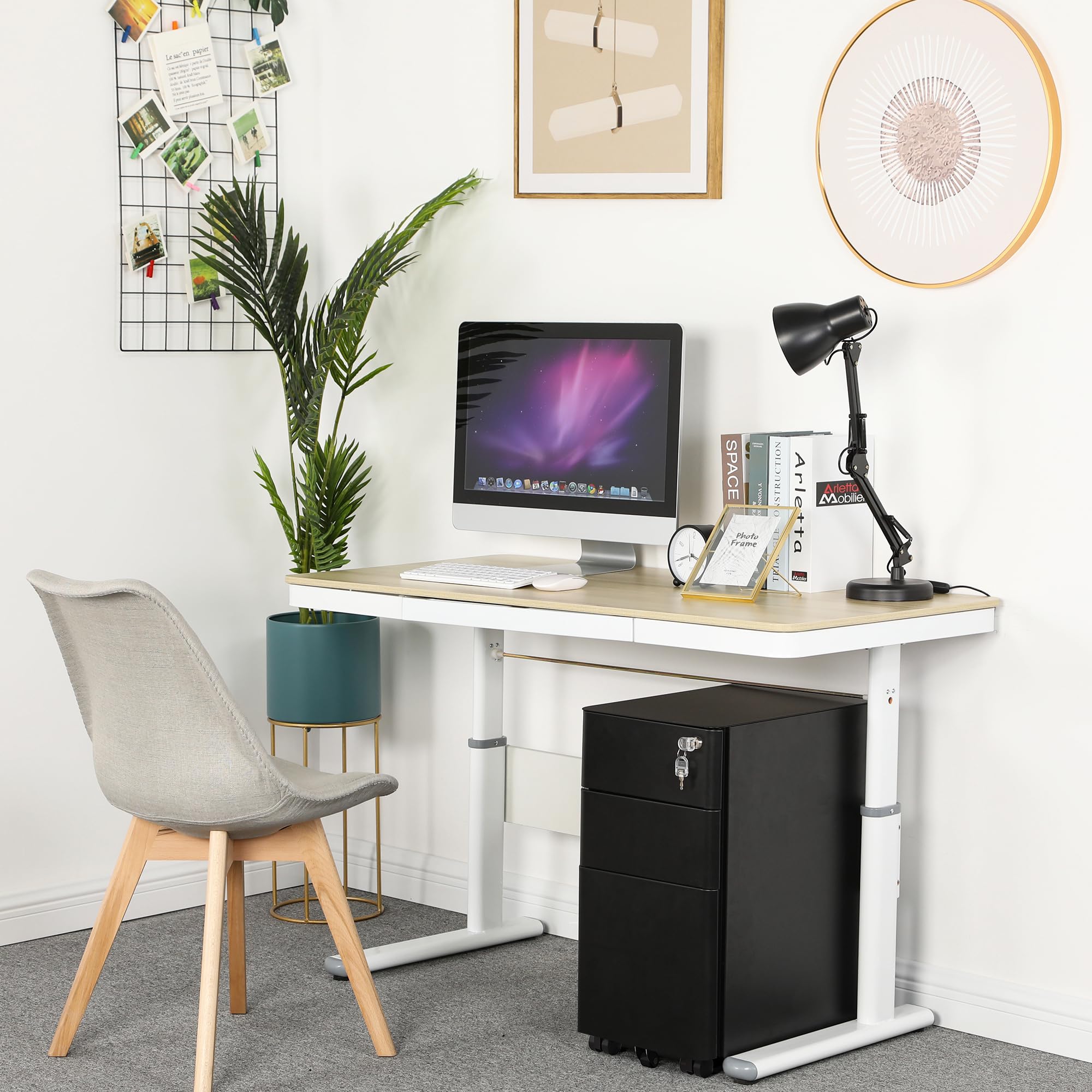 YITAHOME Armoire de classement à 3 tiroirs verrouillable, pour Bureau à Domicile avec Roue, Armoire de Bureau pour Lettre/légal/A4, entièrement assemblée, Noir, 30 x 45 x 61 cm